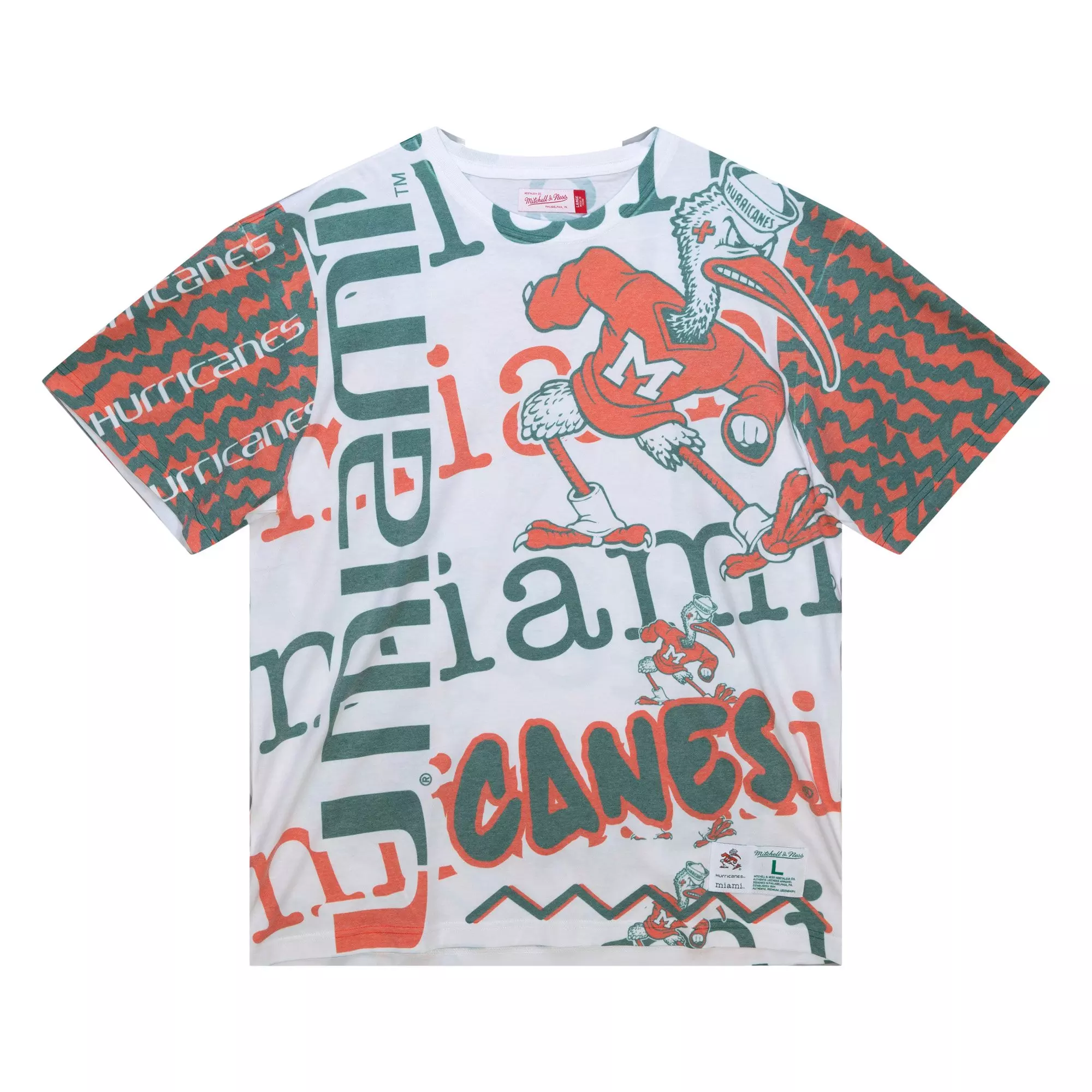 Mitchell & Ness Men's Miami Hurricanes Jumbotron T-Shirt - GREEN/ORANGE