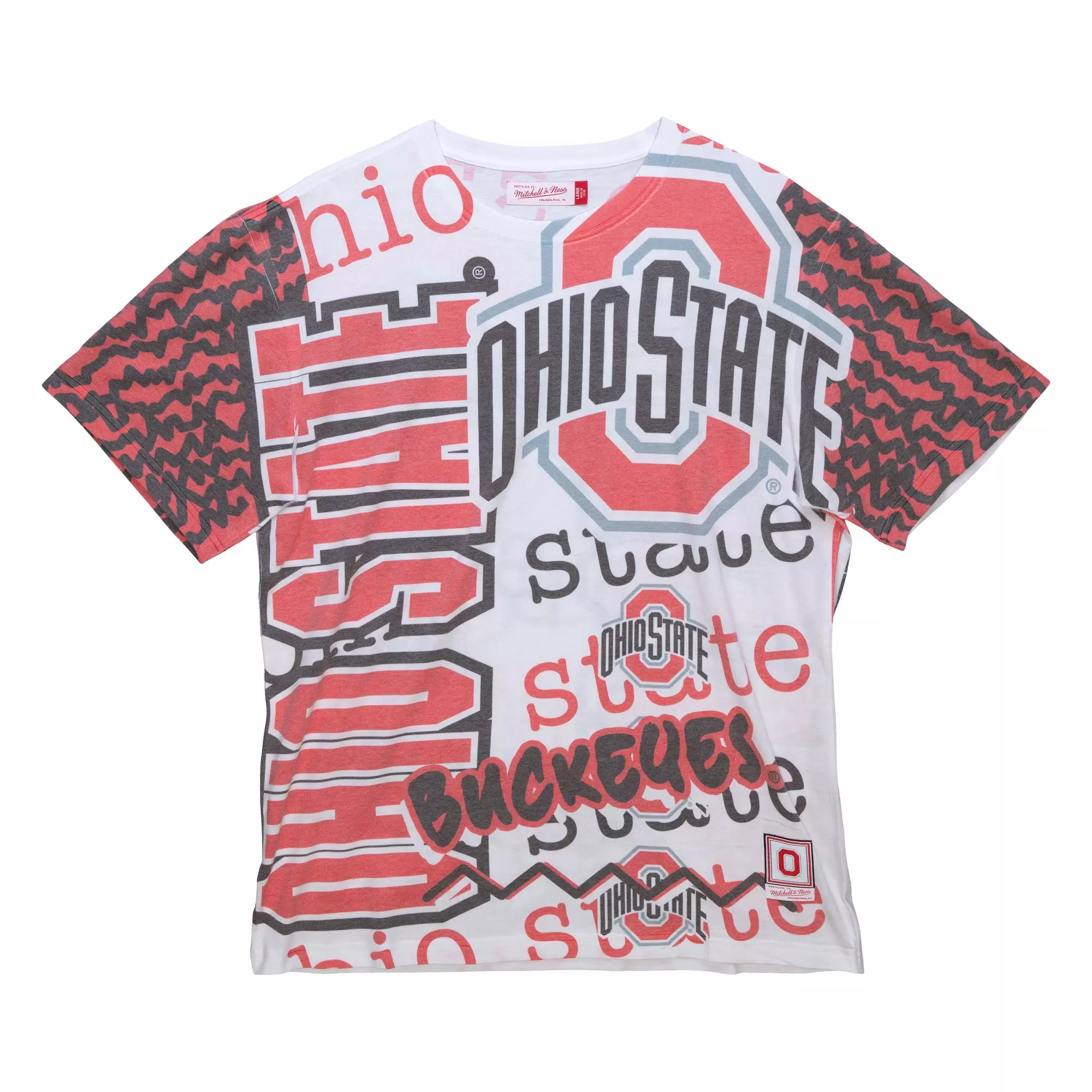 Mitchell & Ness Men's Ohio State Buckeyes Jumbotron T-Shirt - RED/BLACK