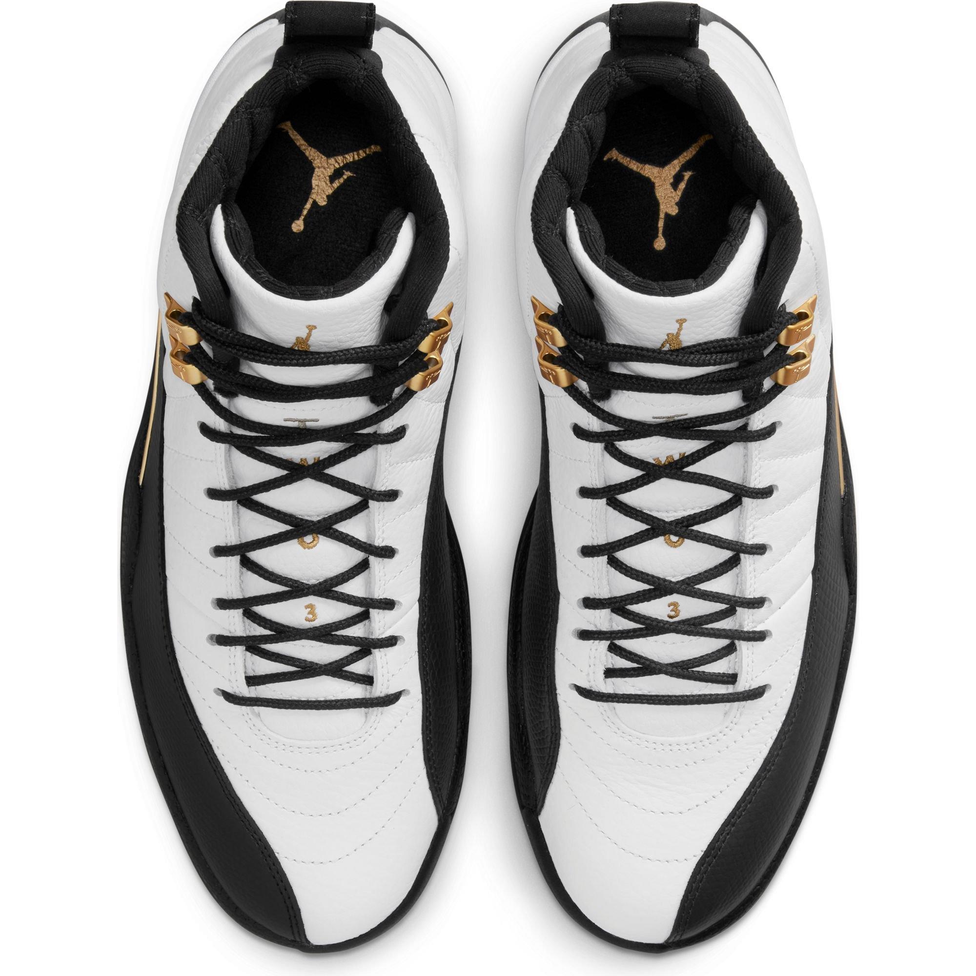 Jordan 12 black clearance and white and gold