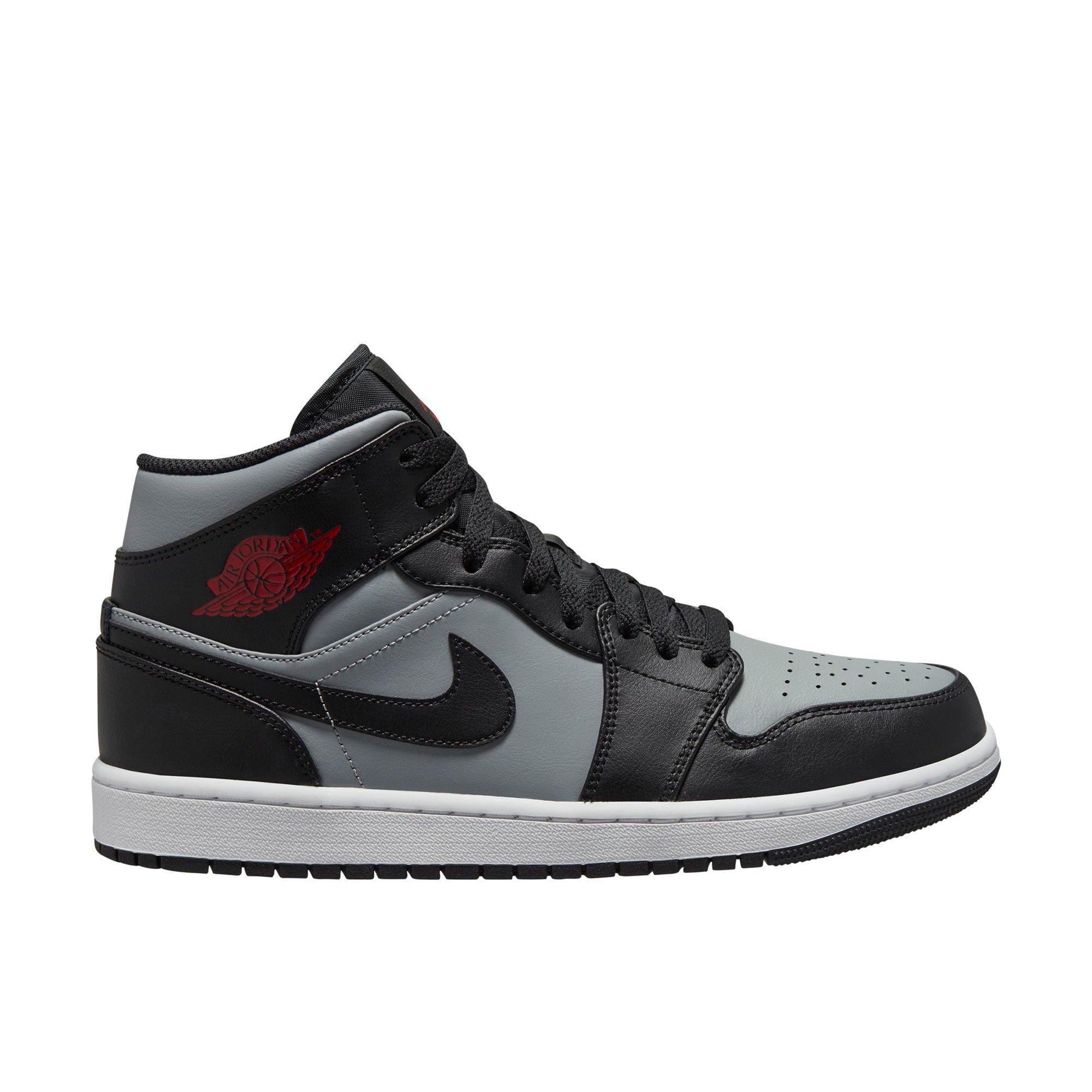 black and grey and red jordan 1