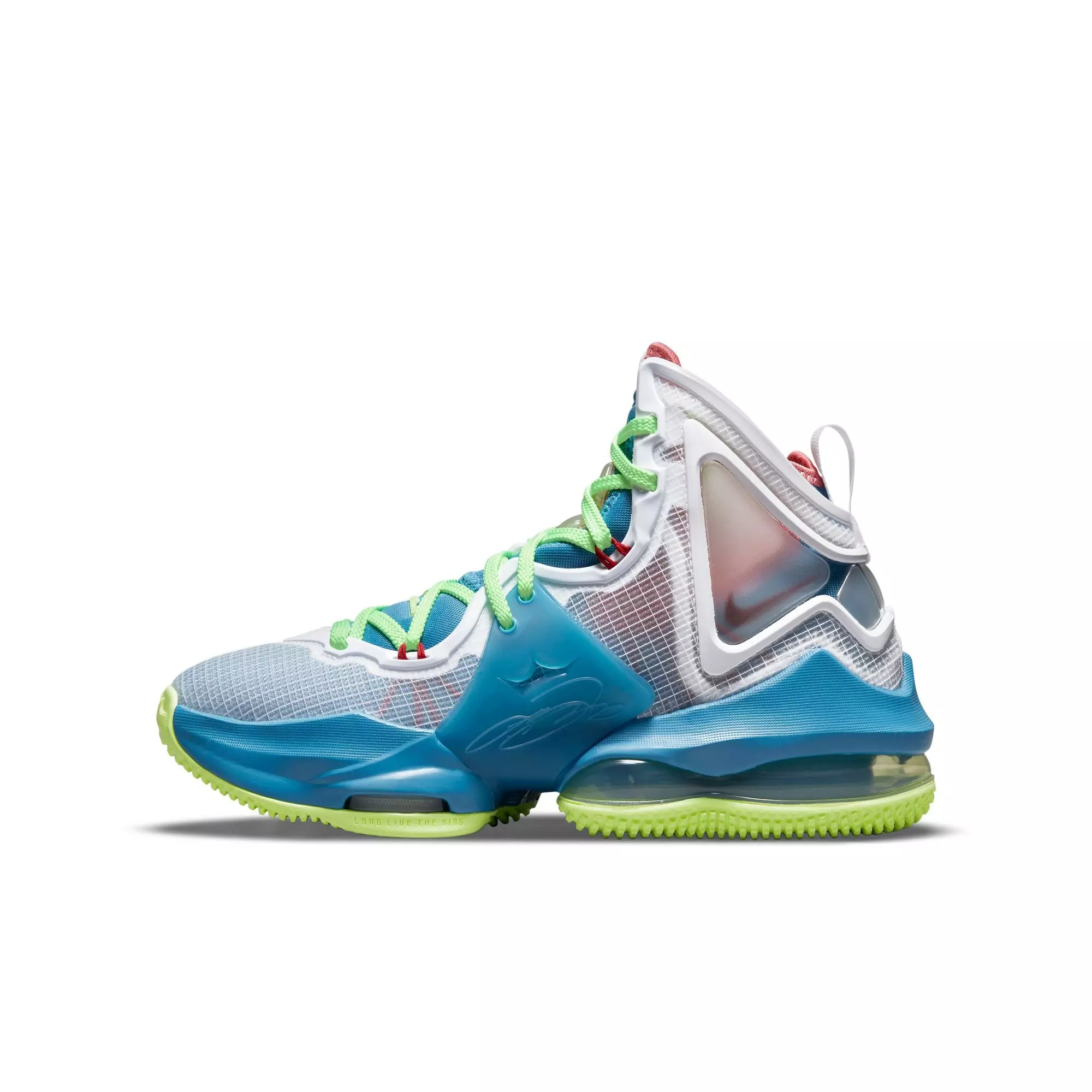 Nike LeBron 19 "Dutch Blue/Pomegranate/Lime Glow" Grade School Kids' Basketball Shoe - BLUE/RED