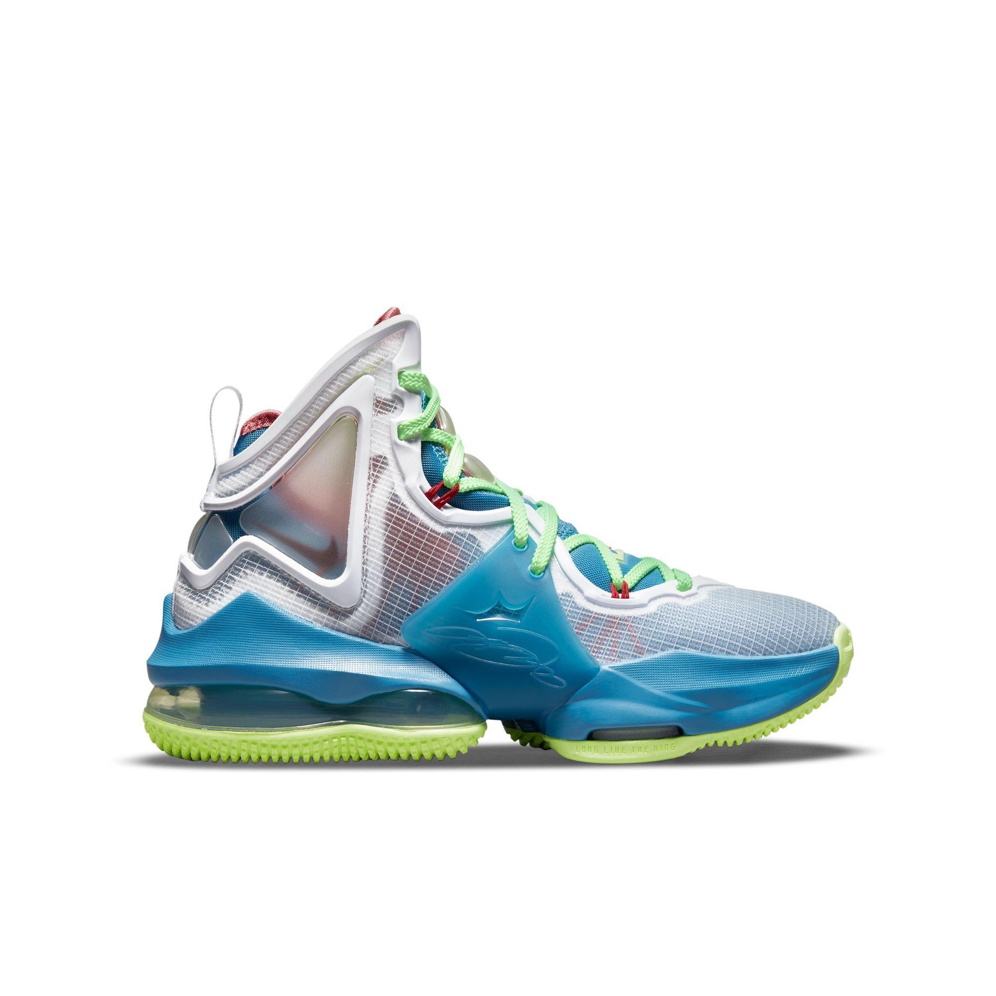 Nike LeBron 19 "Dutch Blue/Pomegranate/Lime Glow" Grade School Kids' Basketball Shoe - BLUE/RED Thumbnail View 1