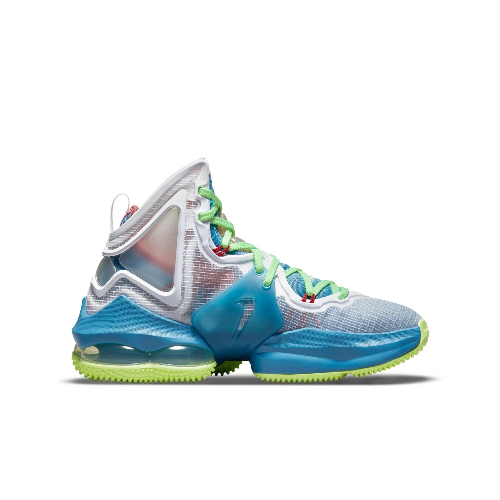 Nike LeBron 19 "Dutch Blue/Pomegranate/Lime Glow" Grade School Kids' Basketball Shoe - BLUE/RED Thumbnail View 2