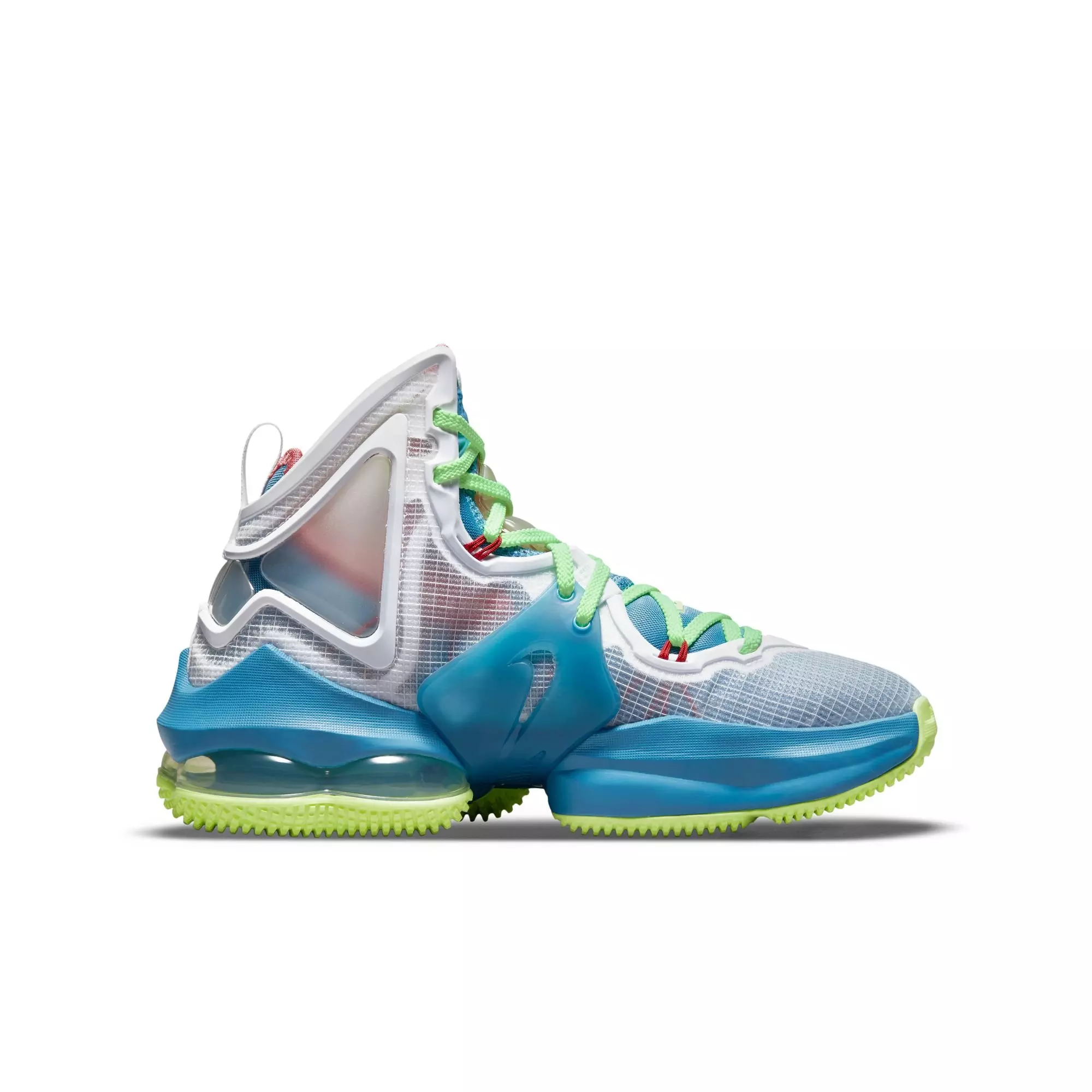 Nike LeBron 19 "Dutch Blue/Pomegranate/Lime Glow" Grade School Kids' Basketball Shoe - BLUE/RED