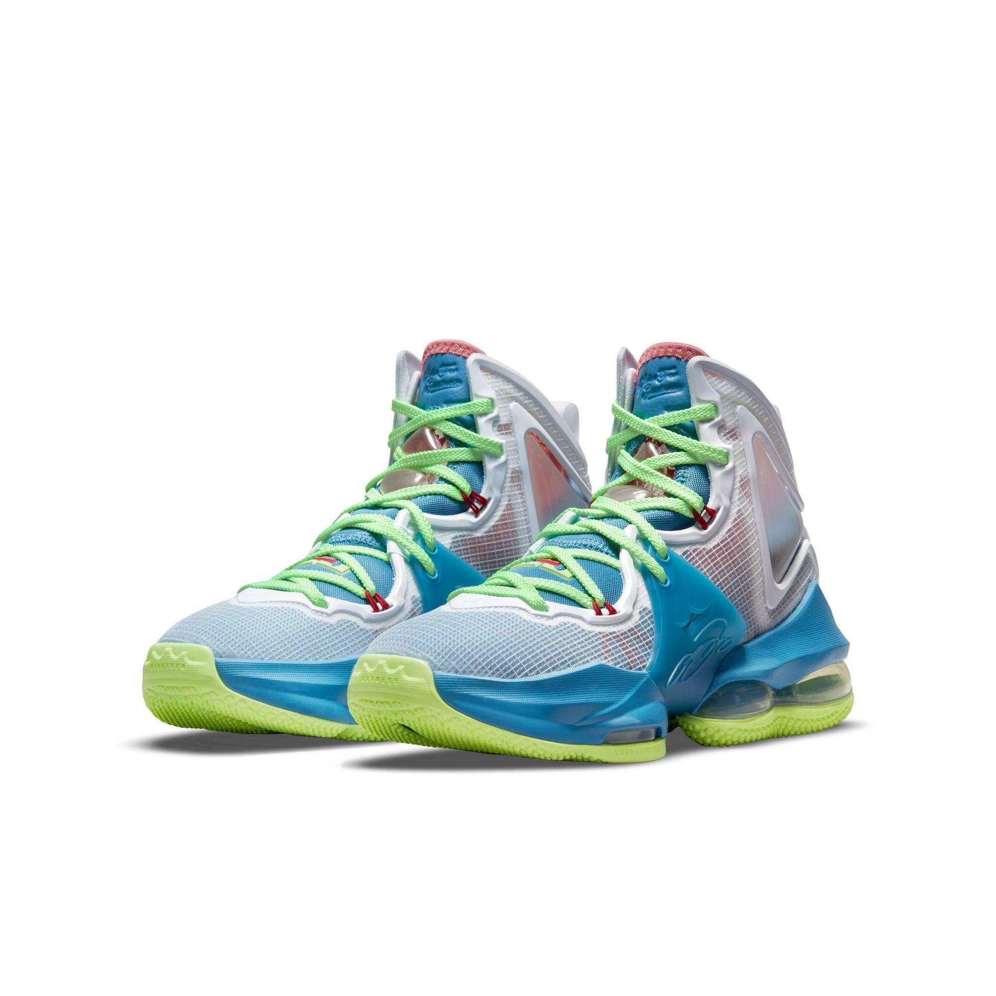 Nike LeBron 19 "Dutch Blue/Pomegranate/Lime Glow" Grade School Kids' Basketball Shoe - BLUE/RED Thumbnail View 5