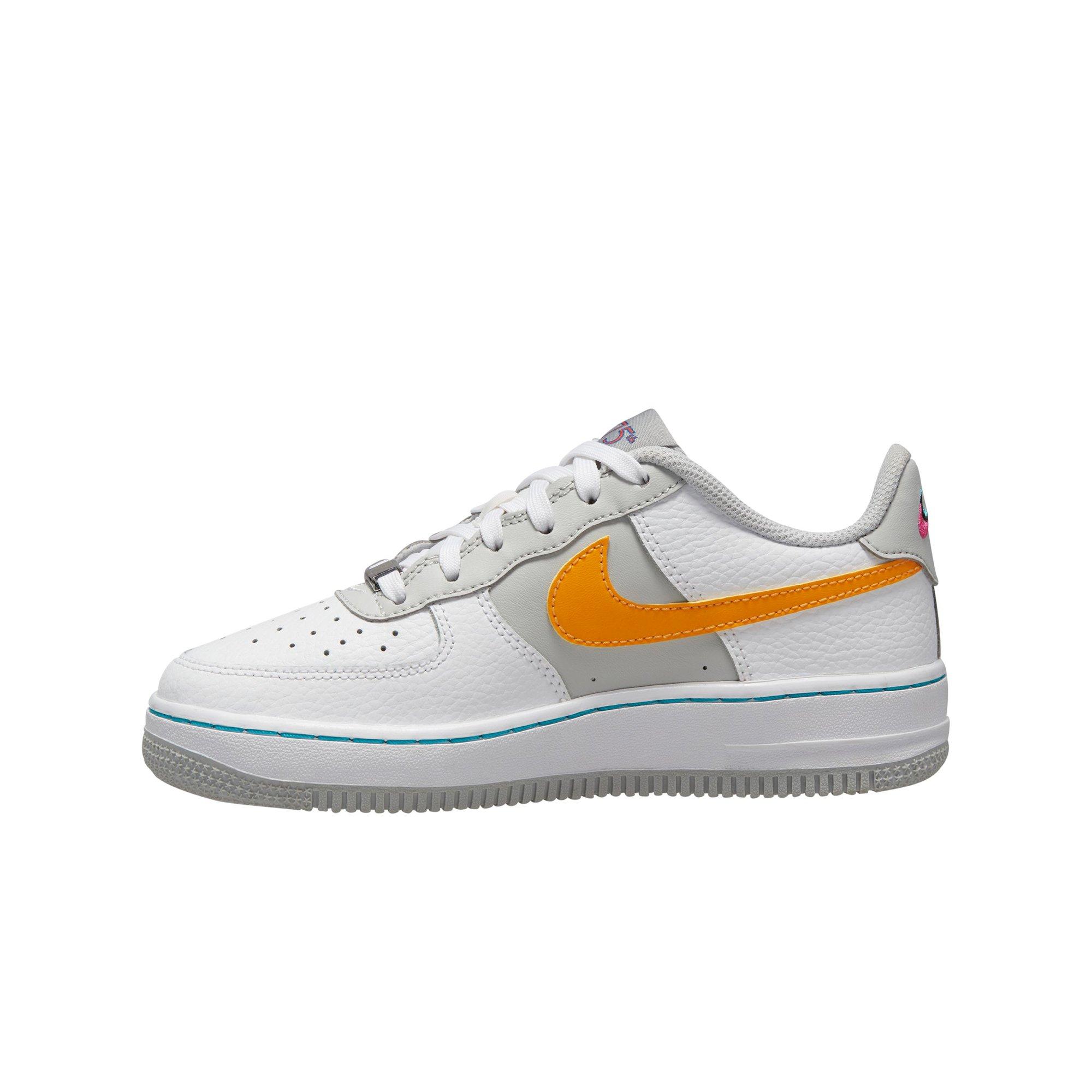 Nike Boy's Air Force 1 LV8 EMB (Big Kid) White/Turquoise Blue/Grey  Fog/Sundial 5 Big Kid M