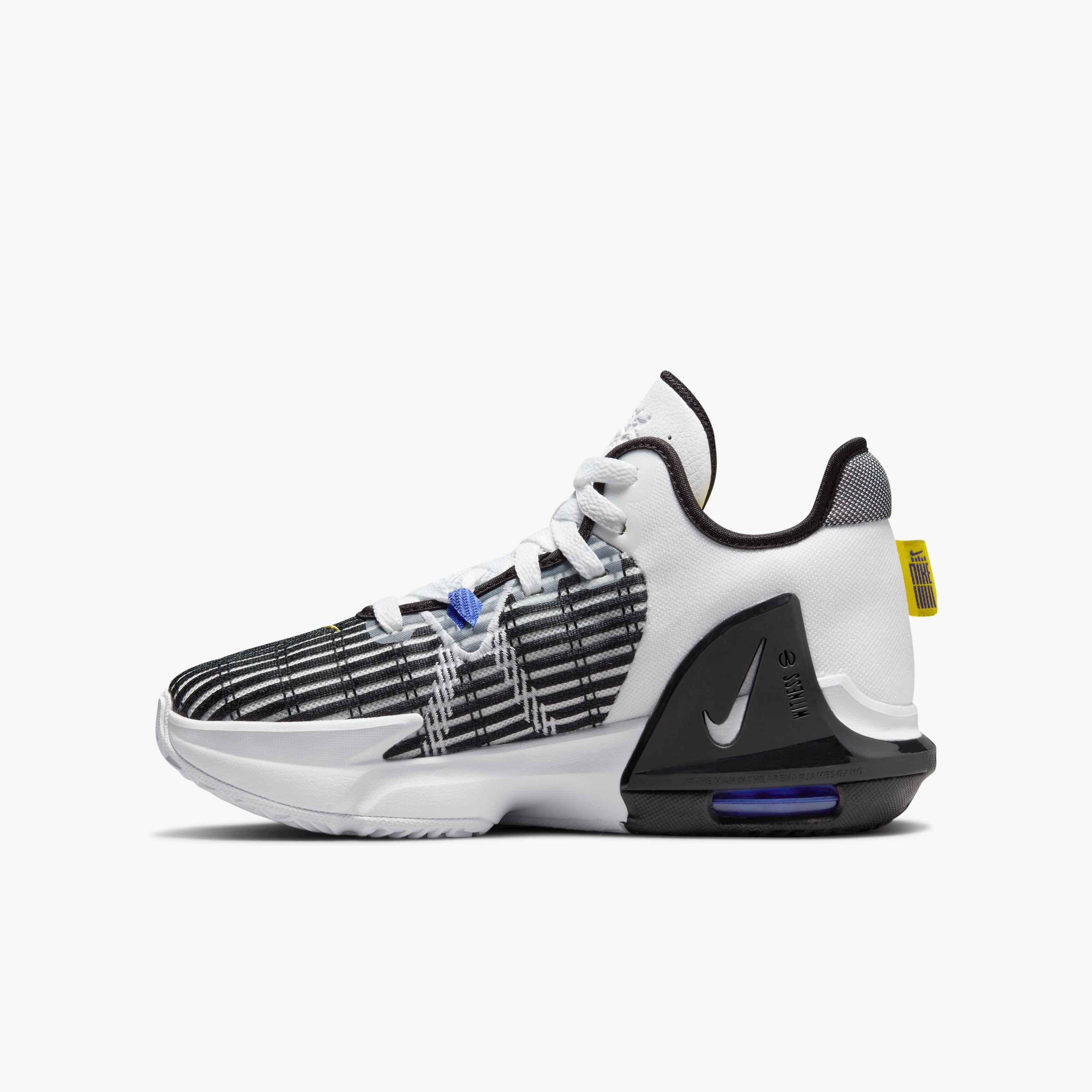 Nike LeBron Witness 6 "LA" Grade School Boys' Basketball Shoe - WHITE/BLACK Thumbnail View 5