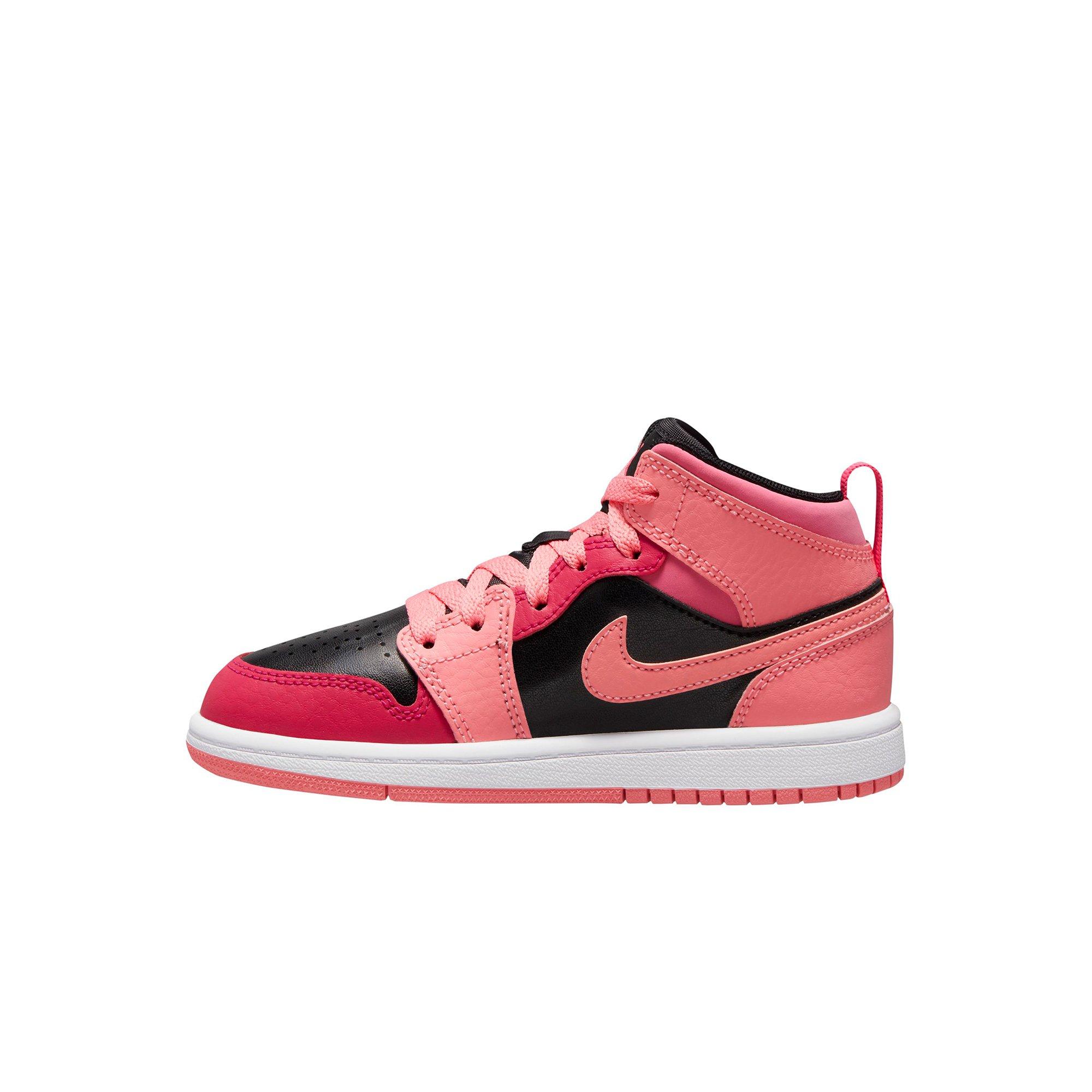 Jordan 1 Mid Coral Chalk/Pinksicle/Rush Pink/Black Preschool Girls' Shoe  - Hibbett