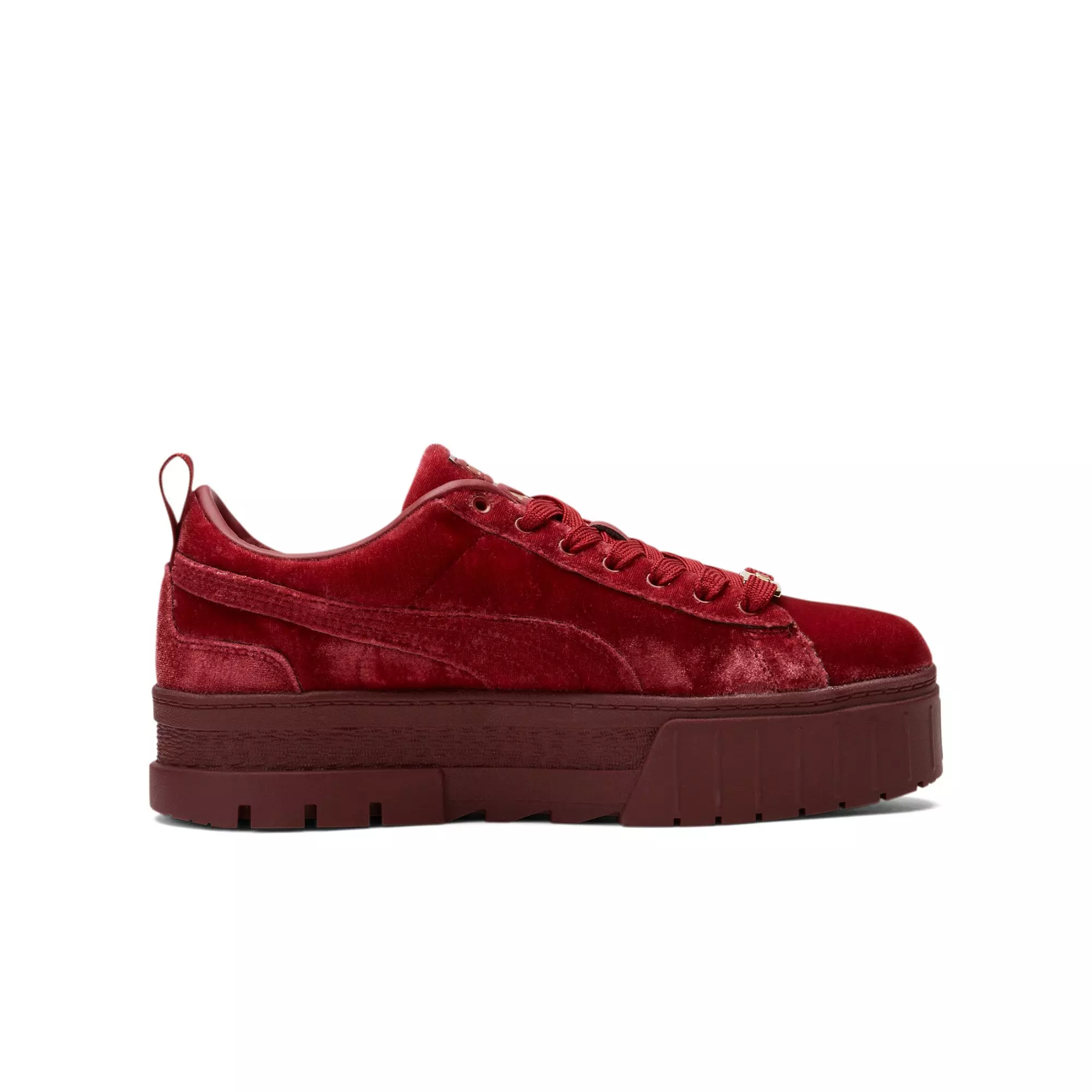 PUMA Mayze Velvet "Tibetan Red/Puma Team Gold" Women's Shoe - BURGUNDY