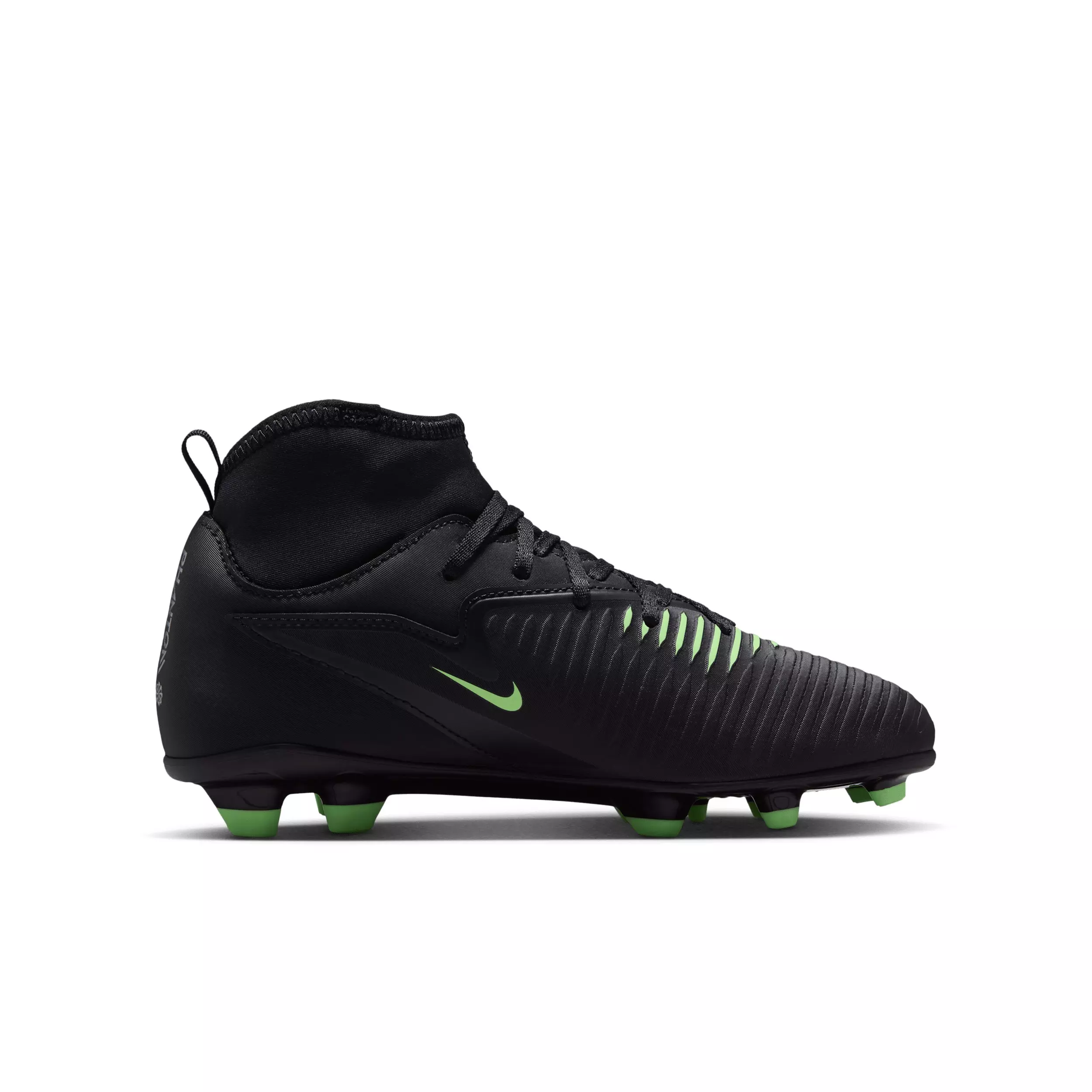 Nike Phantom 6 High Club MG "Black/Black/Illusion Green" Grade School Kids' Soccer Cleat - BLACK/BLACK/GREEN