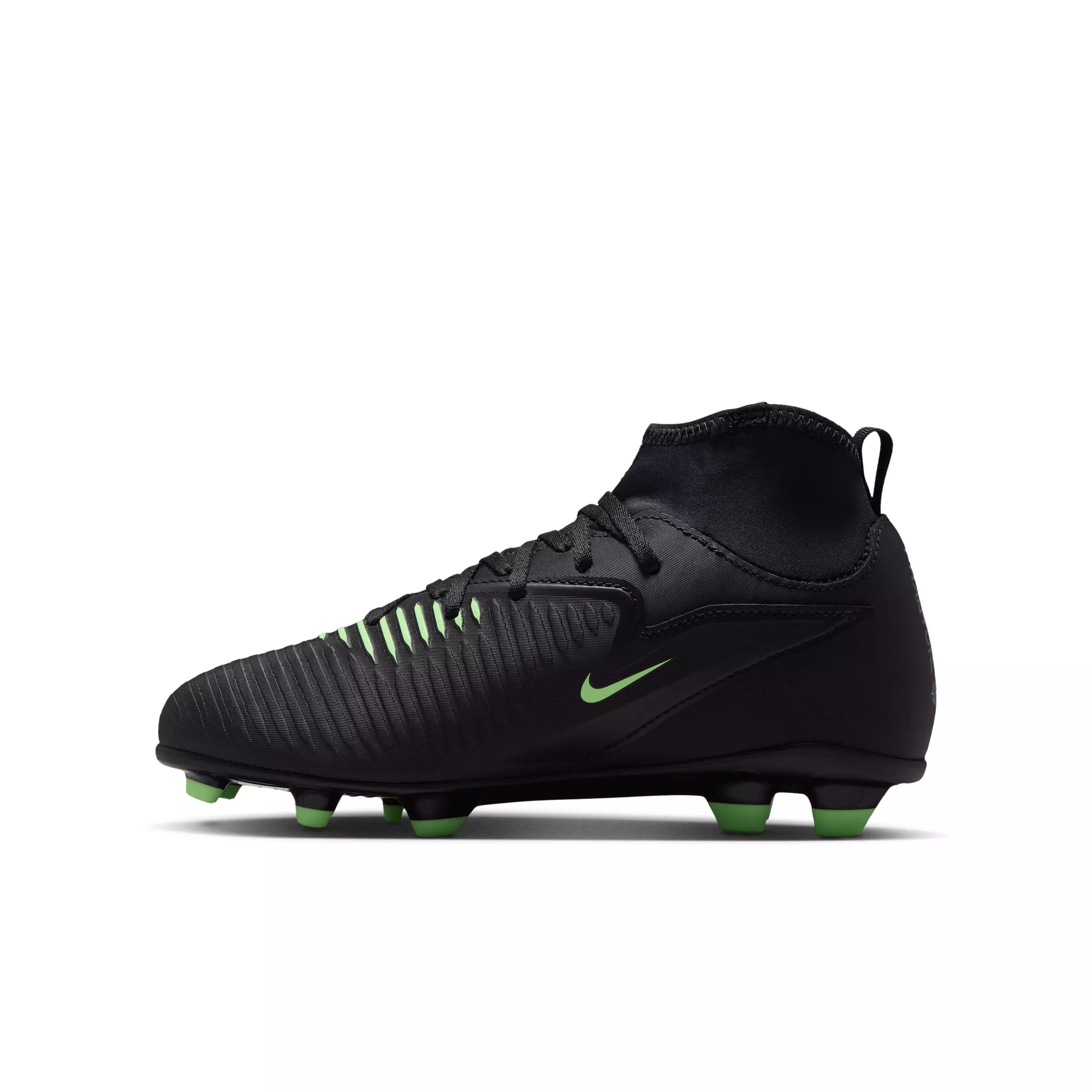 Nike Phantom 6 High Club MG "Black/Black/Illusion Green" Grade School Kids' Soccer Cleat - BLACK/BLACK/GREEN
