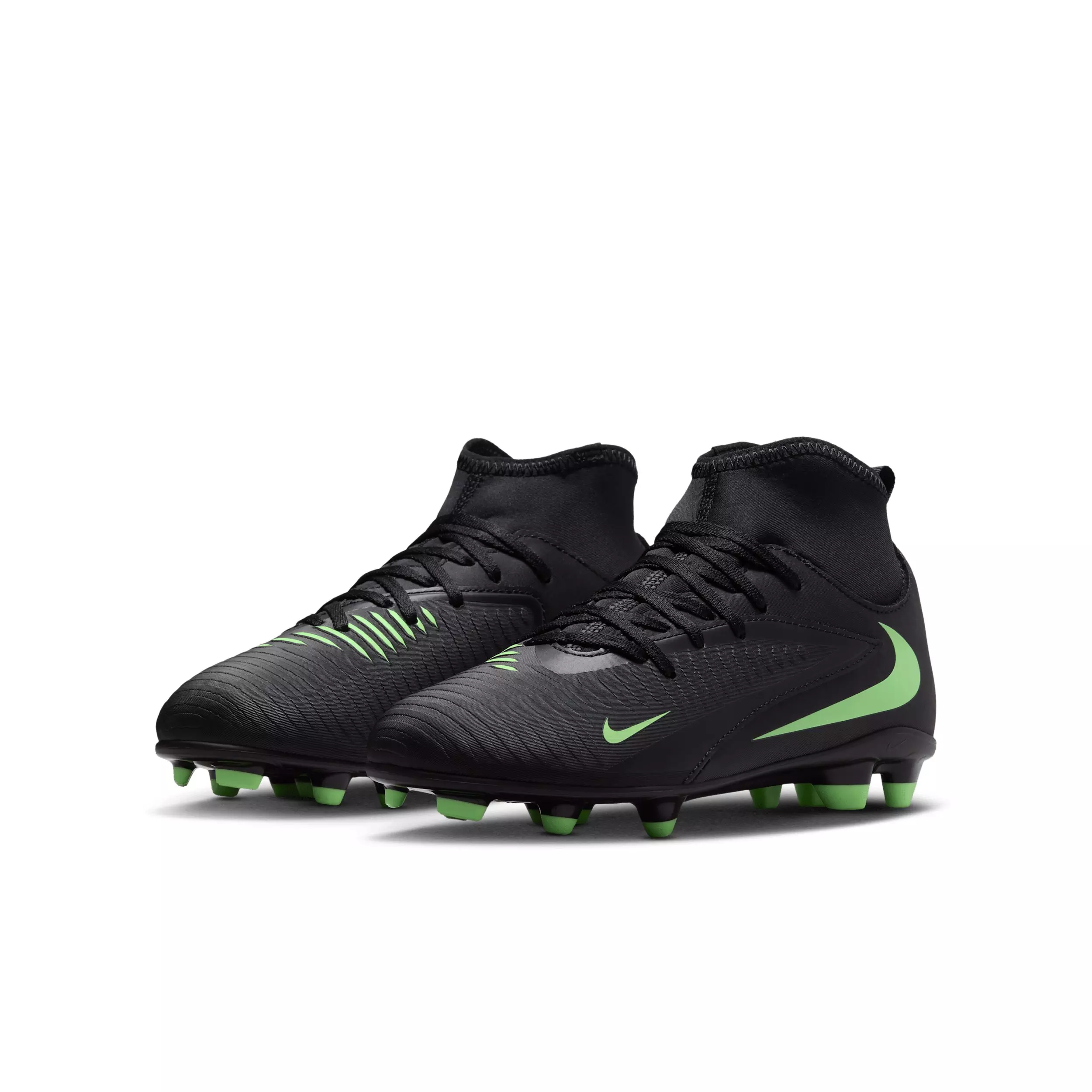 Nike Phantom 6 High Club MG "Black/Black/Illusion Green" Grade School Kids' Soccer Cleat - BLACK/BLACK/GREEN