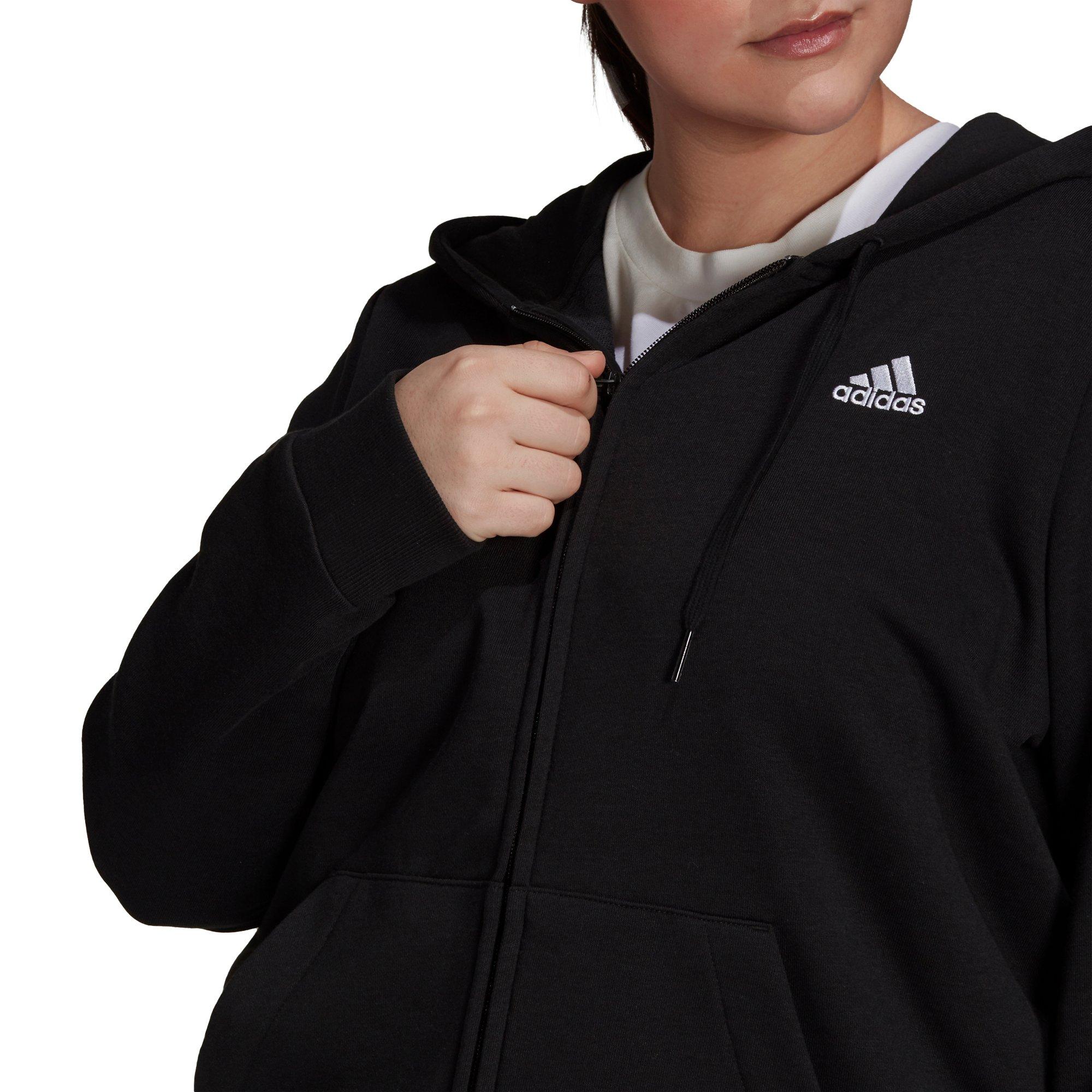 adidas Women's Essentials Logo Full-Zip Black/White Hoodie (Plus Size) - BLACK/WHITE Thumbnail View 3
