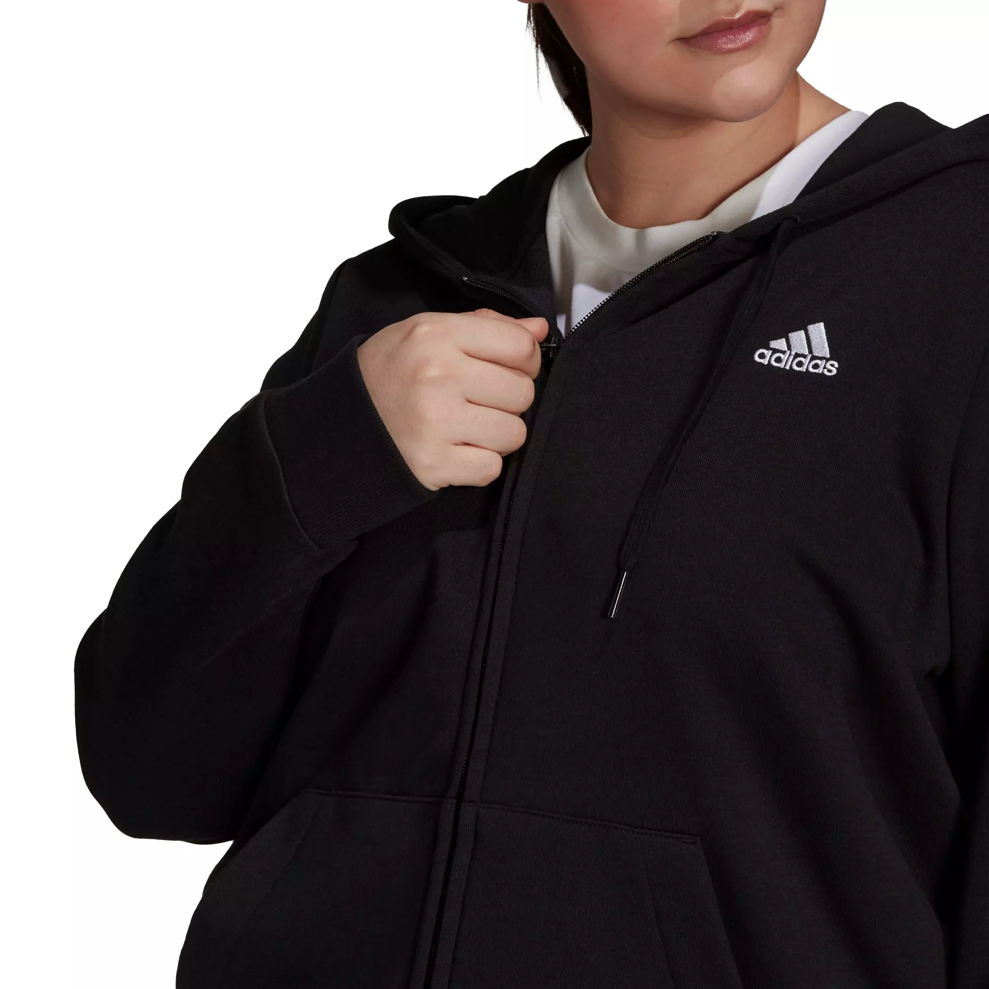 adidas Women's Essentials Logo Full-Zip Black/White Hoodie (Plus Size) - BLACK/WHITE