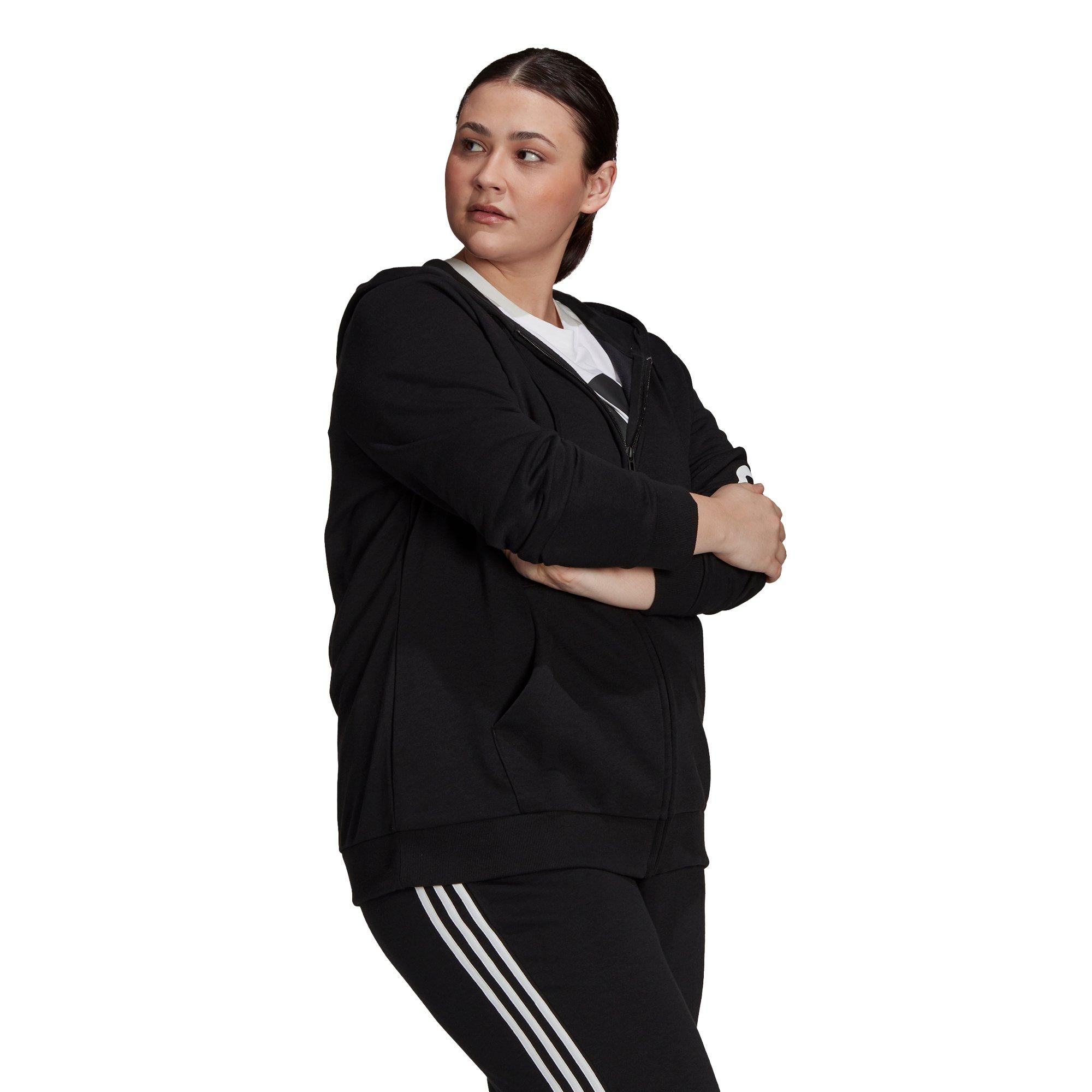 adidas Women's Essentials Logo Full-Zip Black/White Hoodie (Plus Size) - BLACK/WHITE Thumbnail View 5