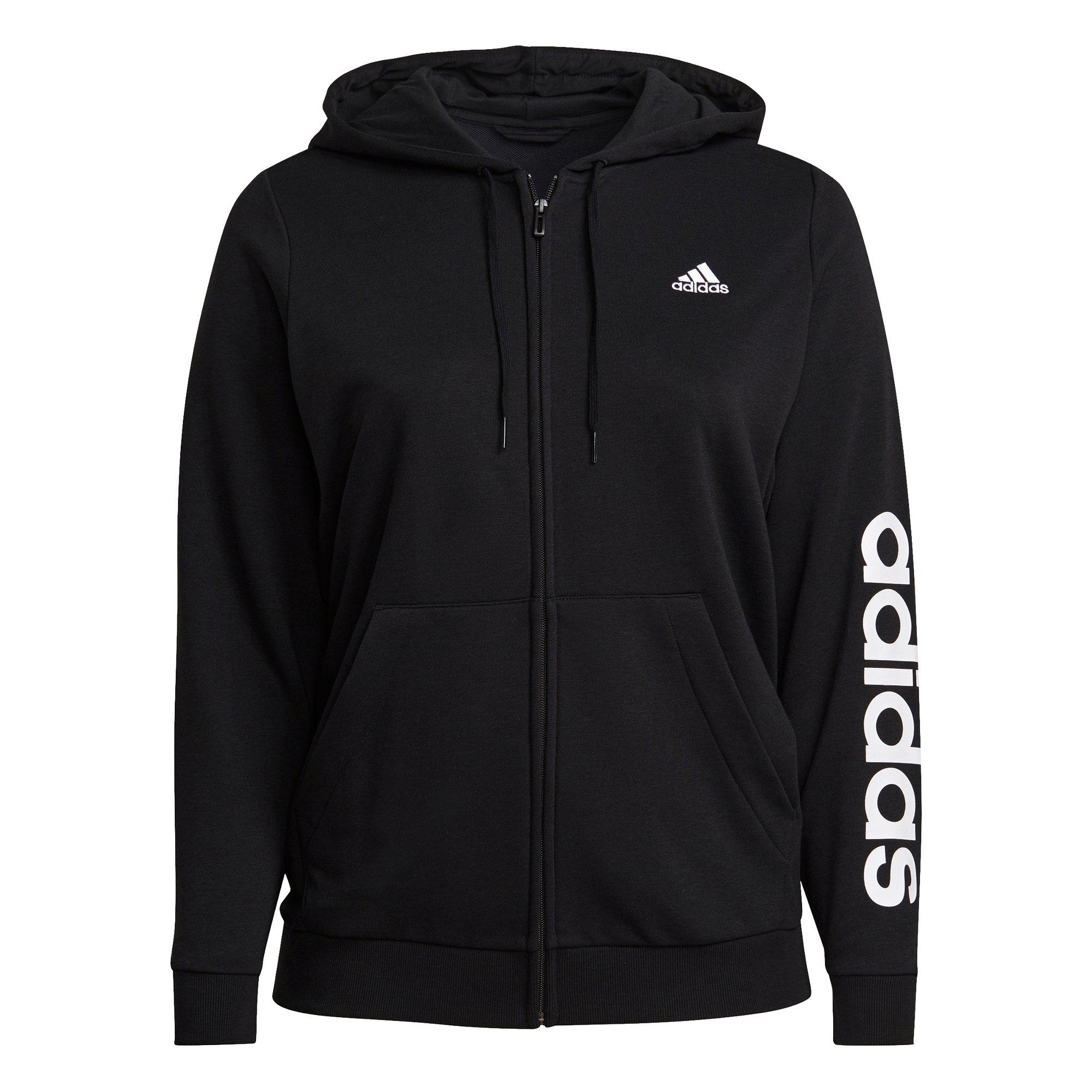 adidas Women's Essentials Logo Full-Zip Black/White Hoodie (Plus Size) - BLACK/WHITE Thumbnail View 6