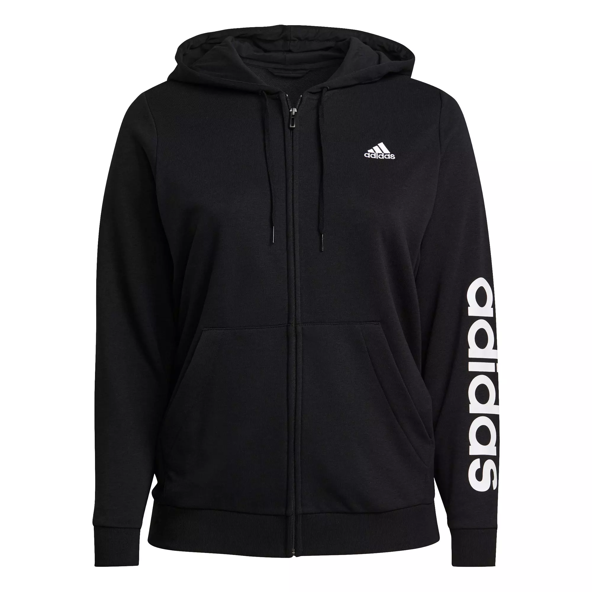 adidas Women's Essentials Logo Full-Zip Black/White Hoodie (Plus Size) - BLACK/WHITE