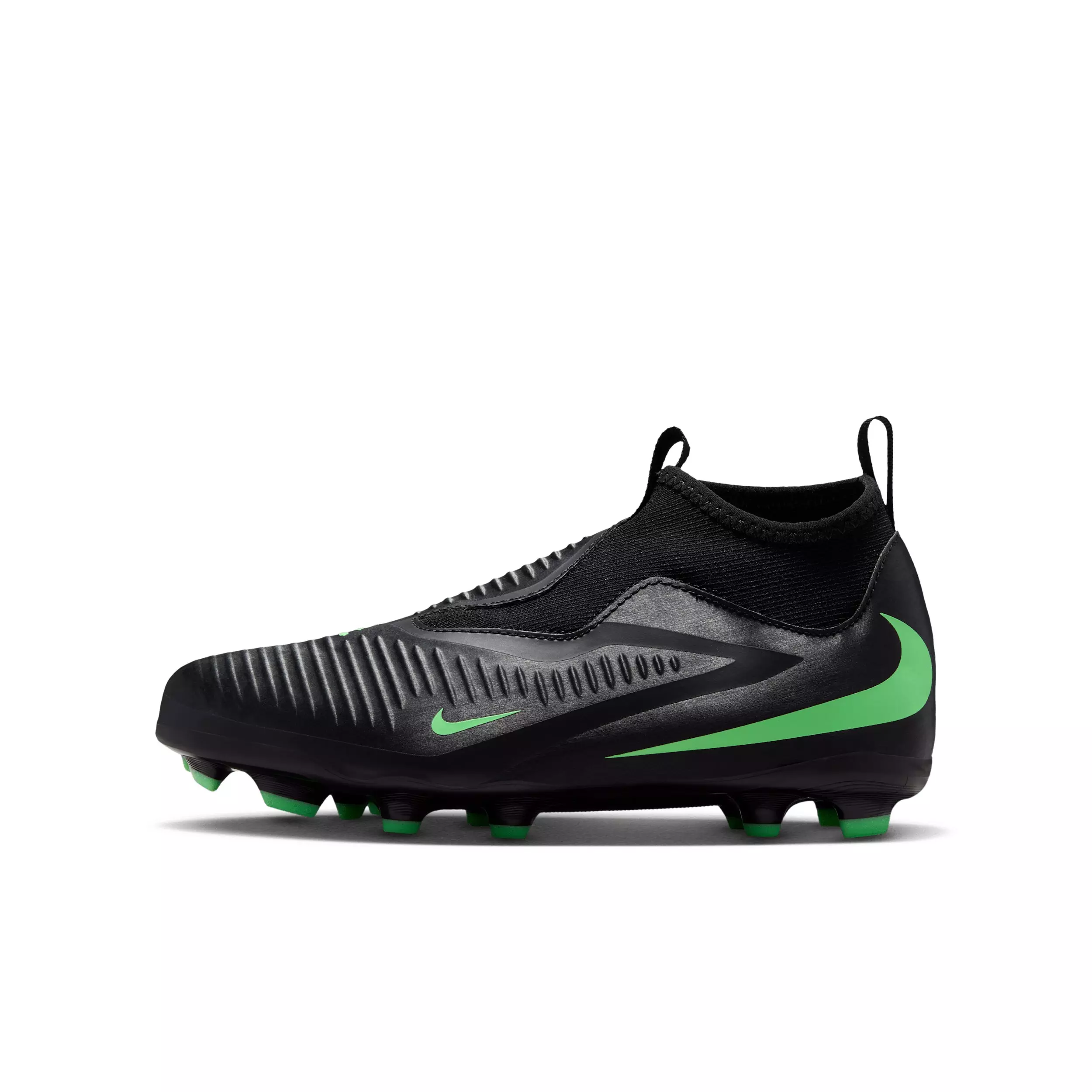 Nike Phantom 6 High Academy MG "Black/Black/Illusion Green" Grade School Kids' Soccer Cleat - BLACK/BLACK/GREEN