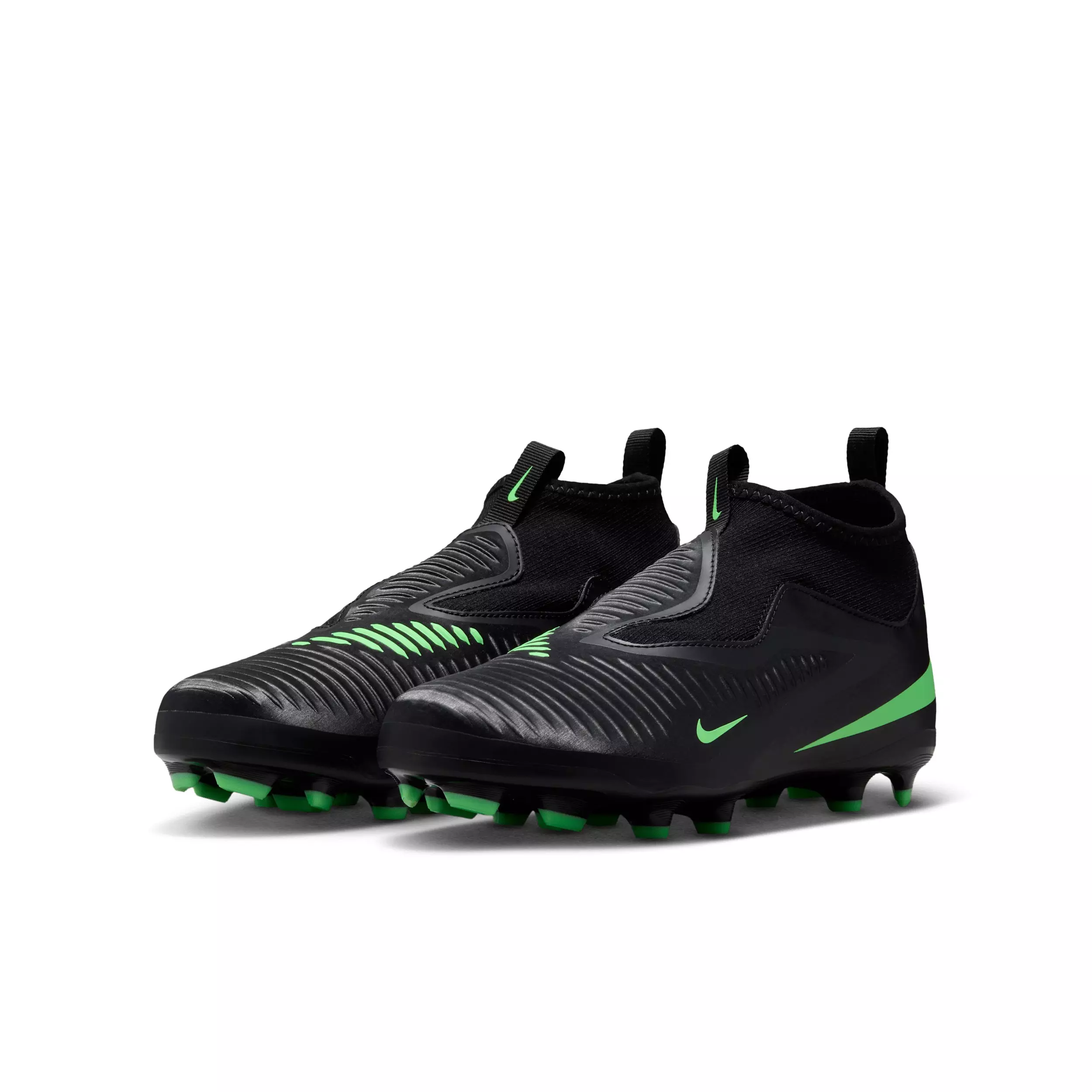 Nike Phantom 6 High Academy MG "Black/Black/Illusion Green" Grade School Kids' Soccer Cleat - BLACK/BLACK/GREEN