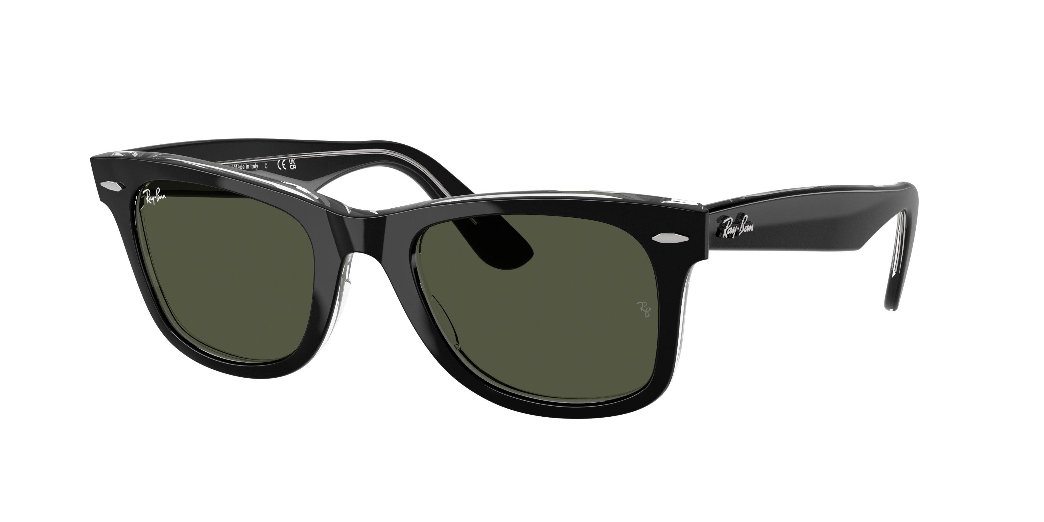 Ray-Ban Original Wayfarer Classic Green Sunglasses &ndash; Black on Transparent - BLACK/GREEN Thumbnail View 1