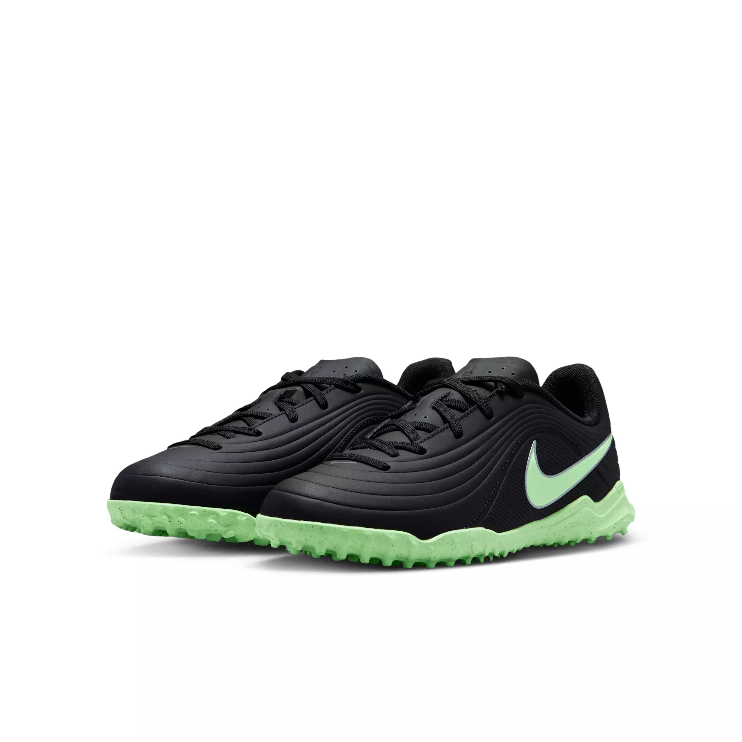Nike Tiempo Maestro Club Turf "Black/Black/Illusion Green" Grade School Kids' Soccer Shoe - BLACK/BLACK/GREEN