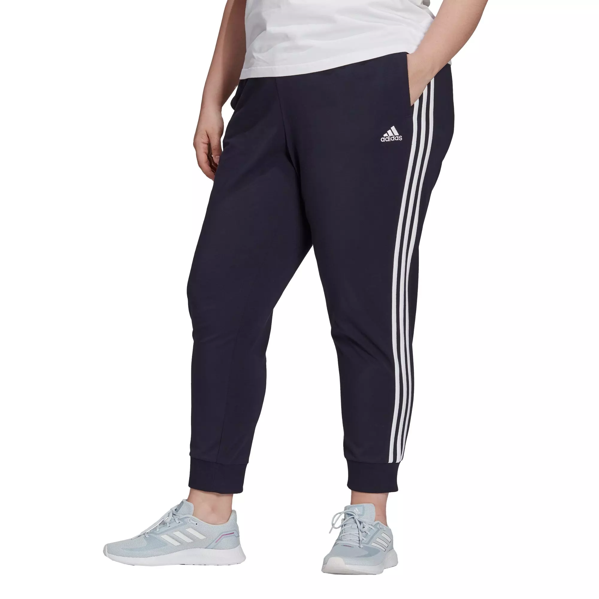 adidas Women's Essentials Legend Navy/White Slim Tapered Cuff Pants (Plus Size) - NAVY/WHITE