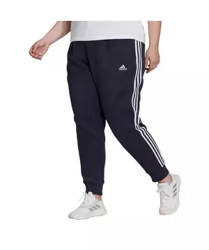 adidas Women's Essentials 3-Stripes Navy/White Slim Tapered Cuffed Fleece Pants Size)