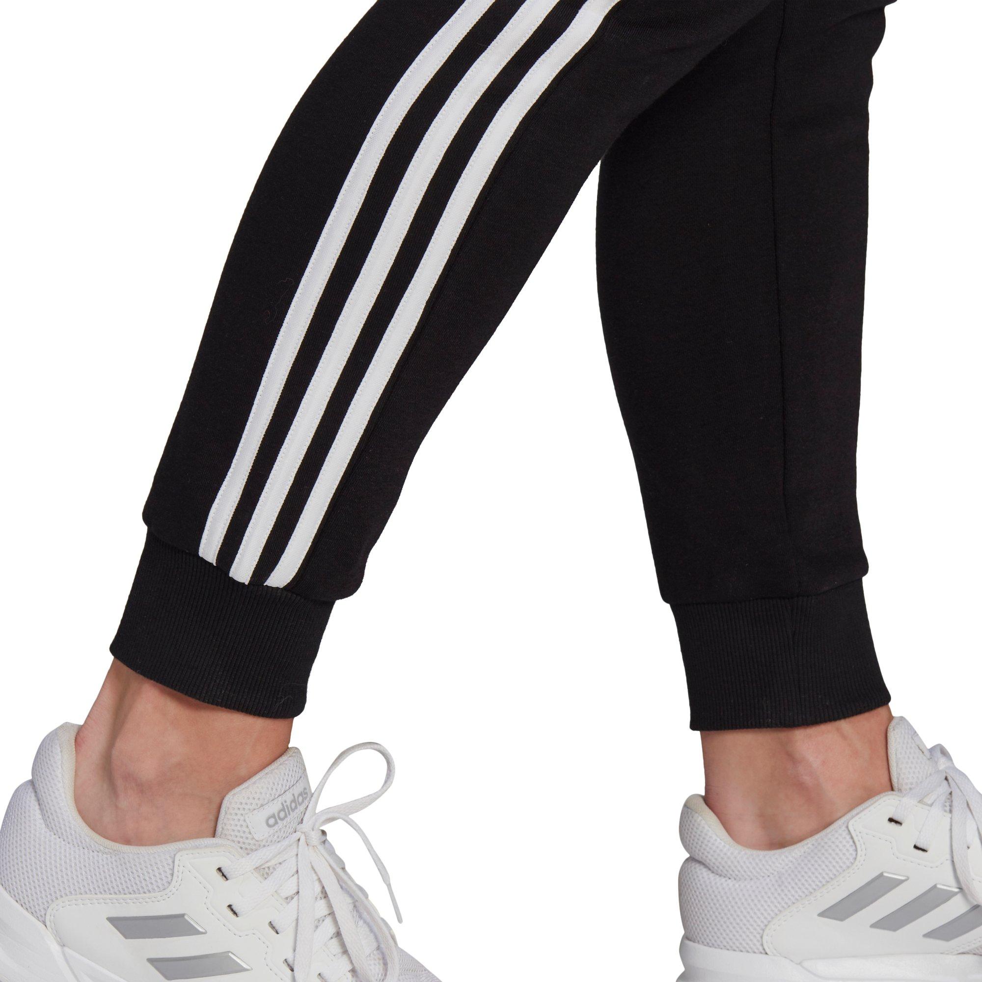 adidas Women's Black/White Essentials Fleece 3-Stripes Pants - Hibbett