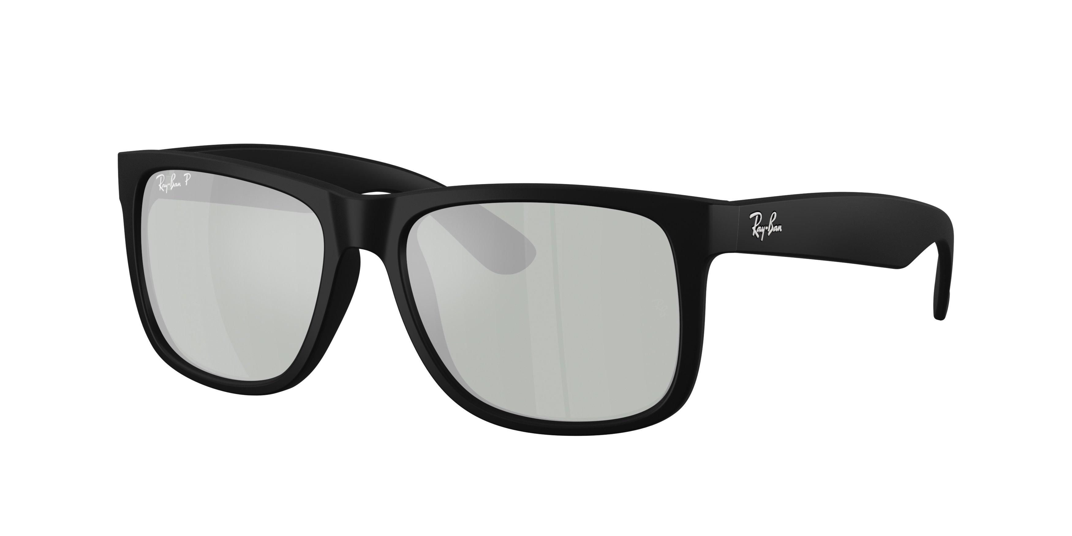 Ray-Ban Justin Green Mirror Silver Sunglasses &ndash; Rubber Black - BLACK/GREEN Thumbnail View 1