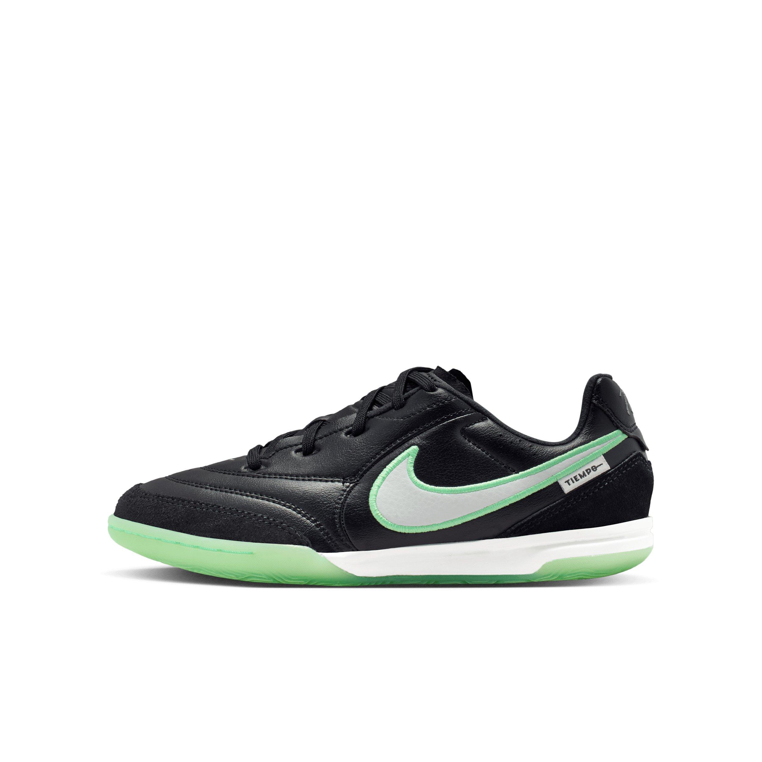 Nike Tiempo Streetgato IC "Black/Black/Illusion Green" Grade School Kids' Soccer Shoe - BLACK/BLACK/GREEN