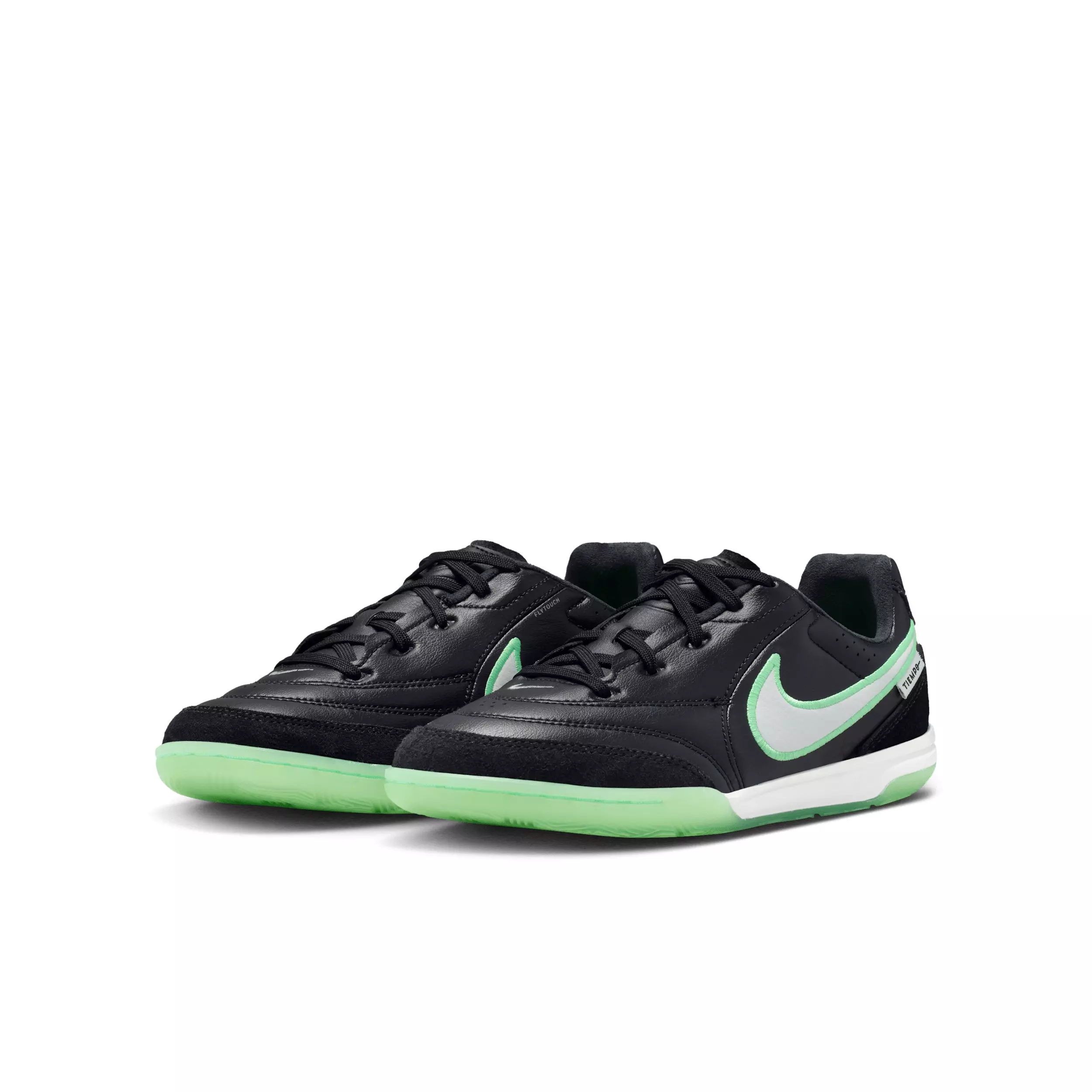 Nike Tiempo Streetgato IC "Black/Black/Illusion Green" Grade School Kids' Soccer Shoe - BLACK/BLACK/GREEN