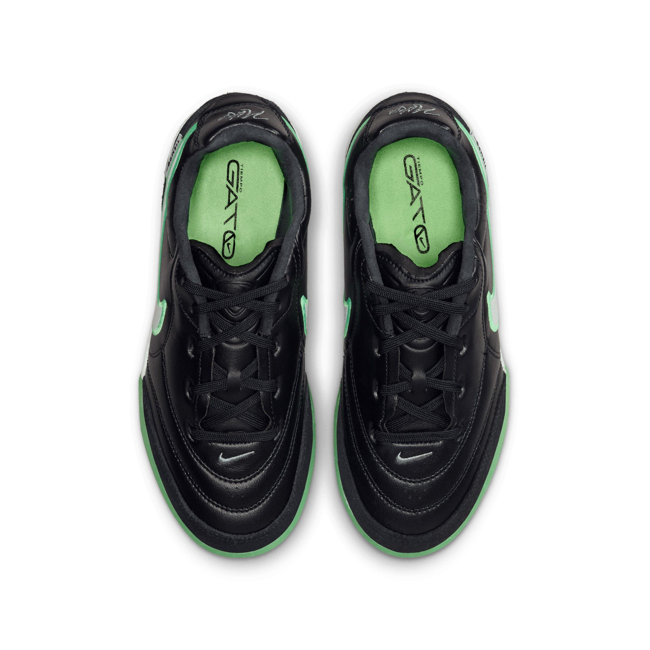 Nike Tiempo Streetgato IC "Black/Black/Illusion Green" Grade School Kids' Soccer Shoe - BLACK/BLACK/GREEN