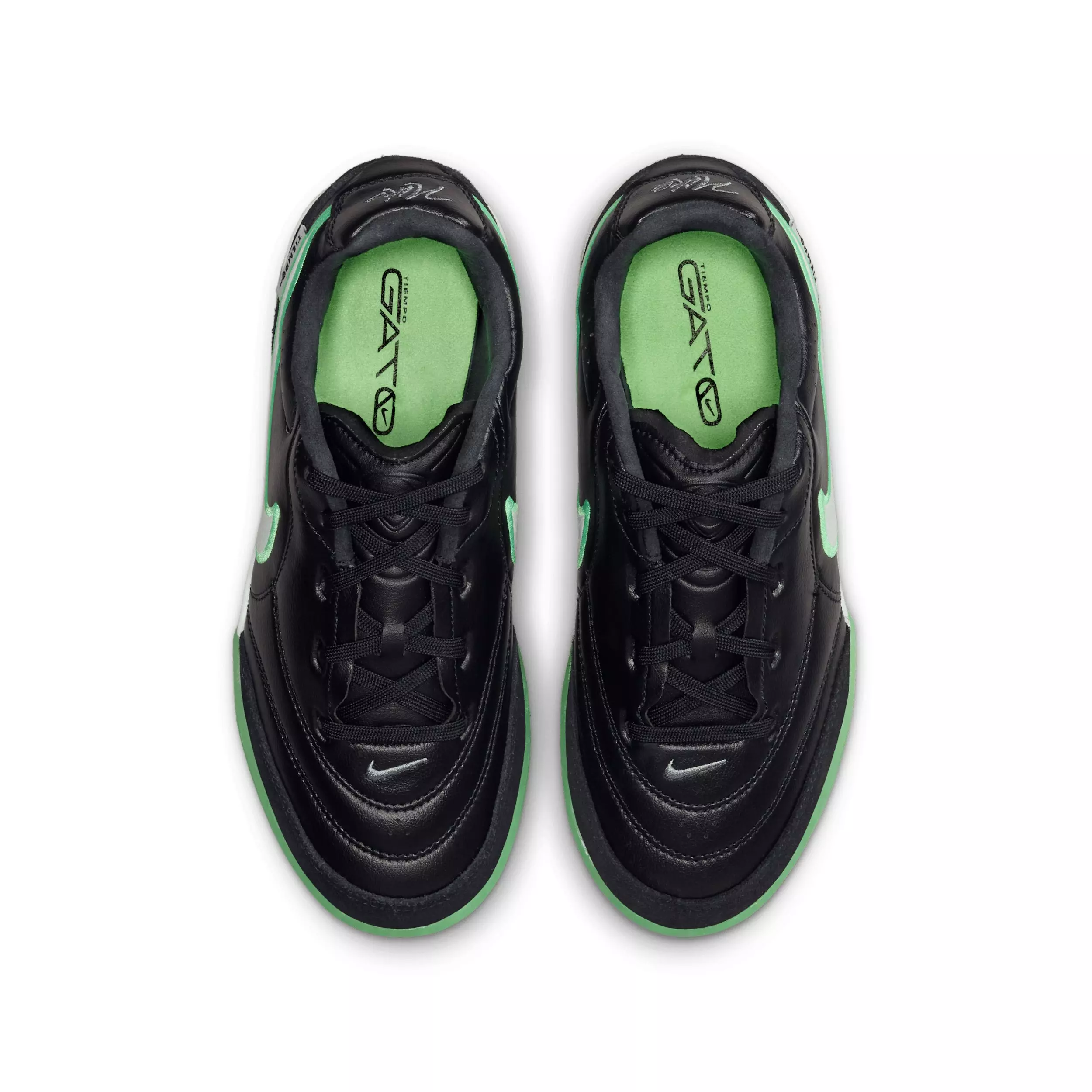Nike Tiempo Streetgato IC "Black/Black/Illusion Green" Grade School Kids' Soccer Shoe - BLACK/BLACK/GREEN