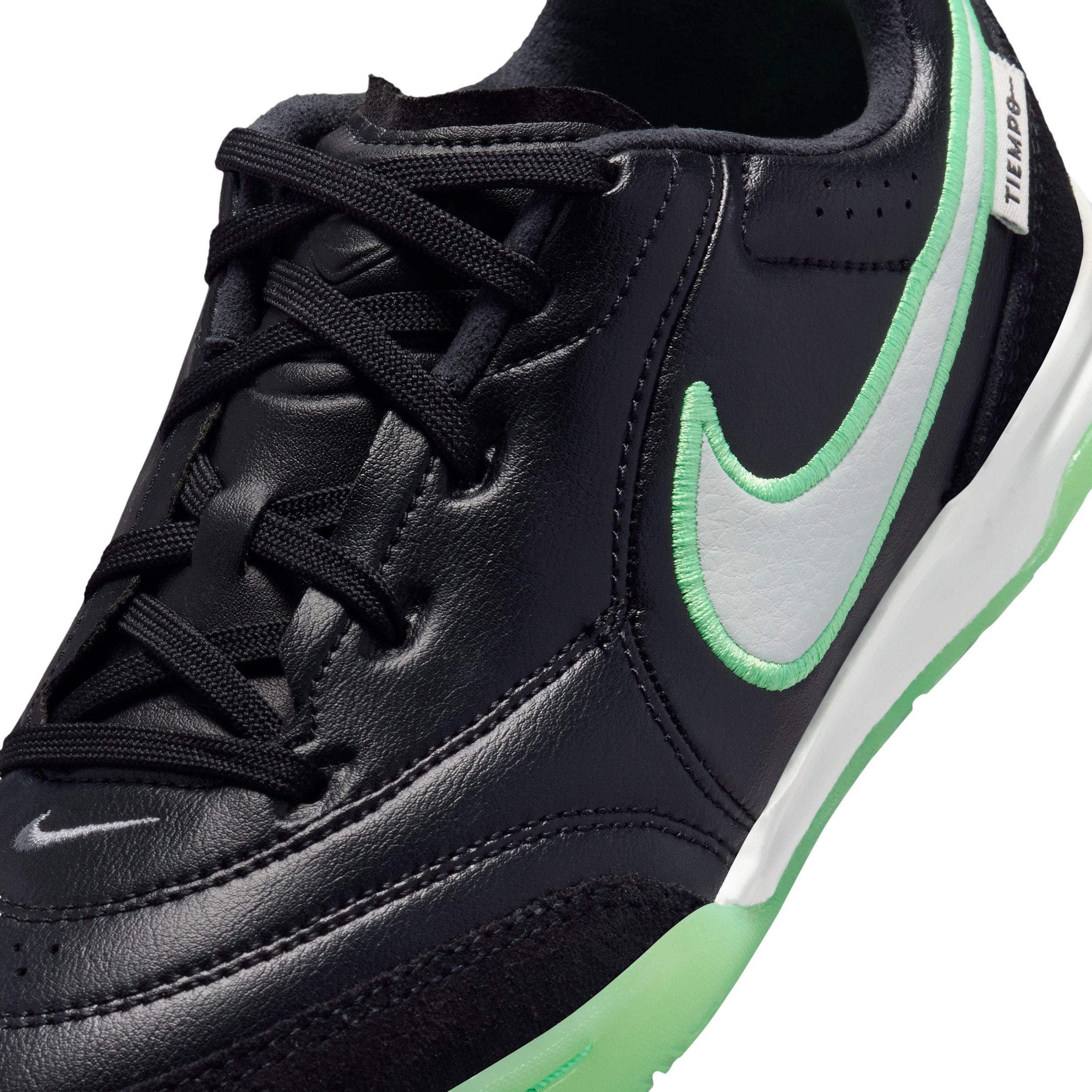 Nike Tiempo Streetgato IC "Black/Black/Illusion Green" Grade School Kids' Soccer Shoe - BLACK/BLACK/GREEN