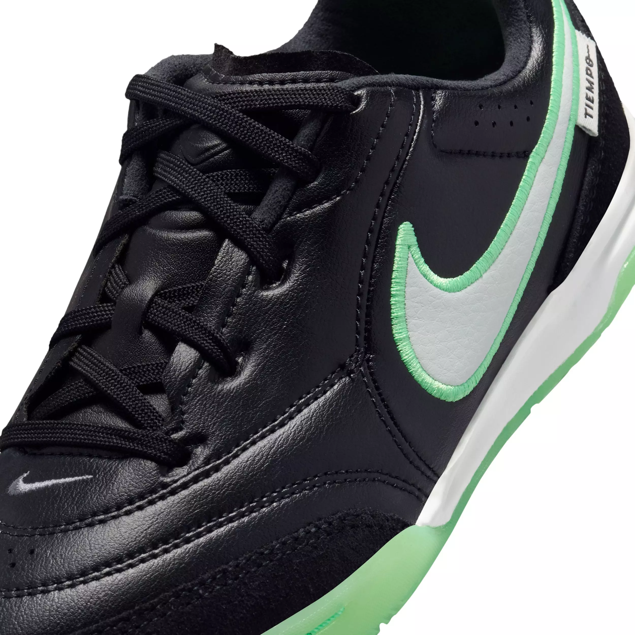 Nike Tiempo Streetgato IC "Black/Black/Illusion Green" Grade School Kids' Soccer Shoe - BLACK/BLACK/GREEN