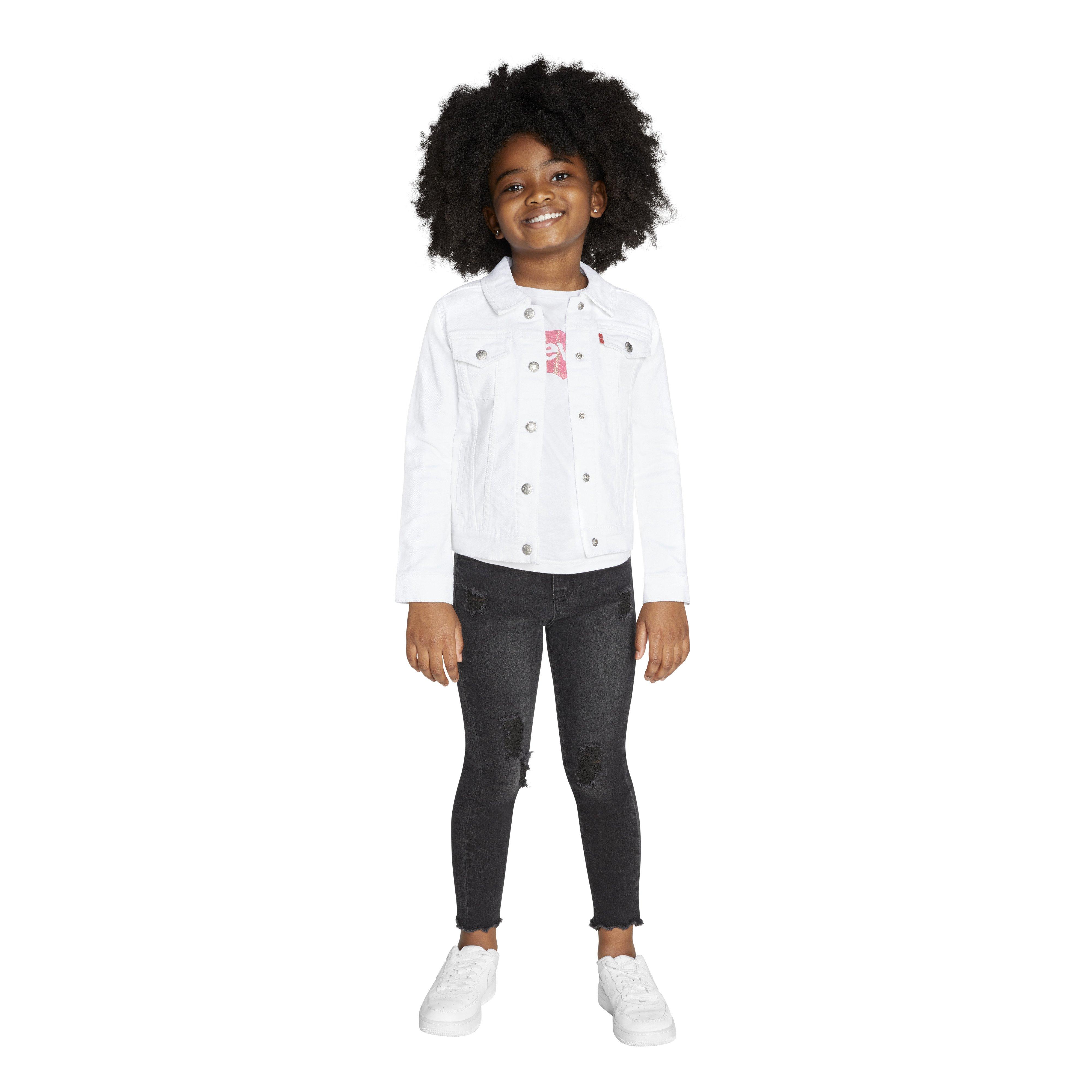Levi's Little Girls' Trucker Style Wash Denim Jacket - White - WHITE Thumbnail View 5