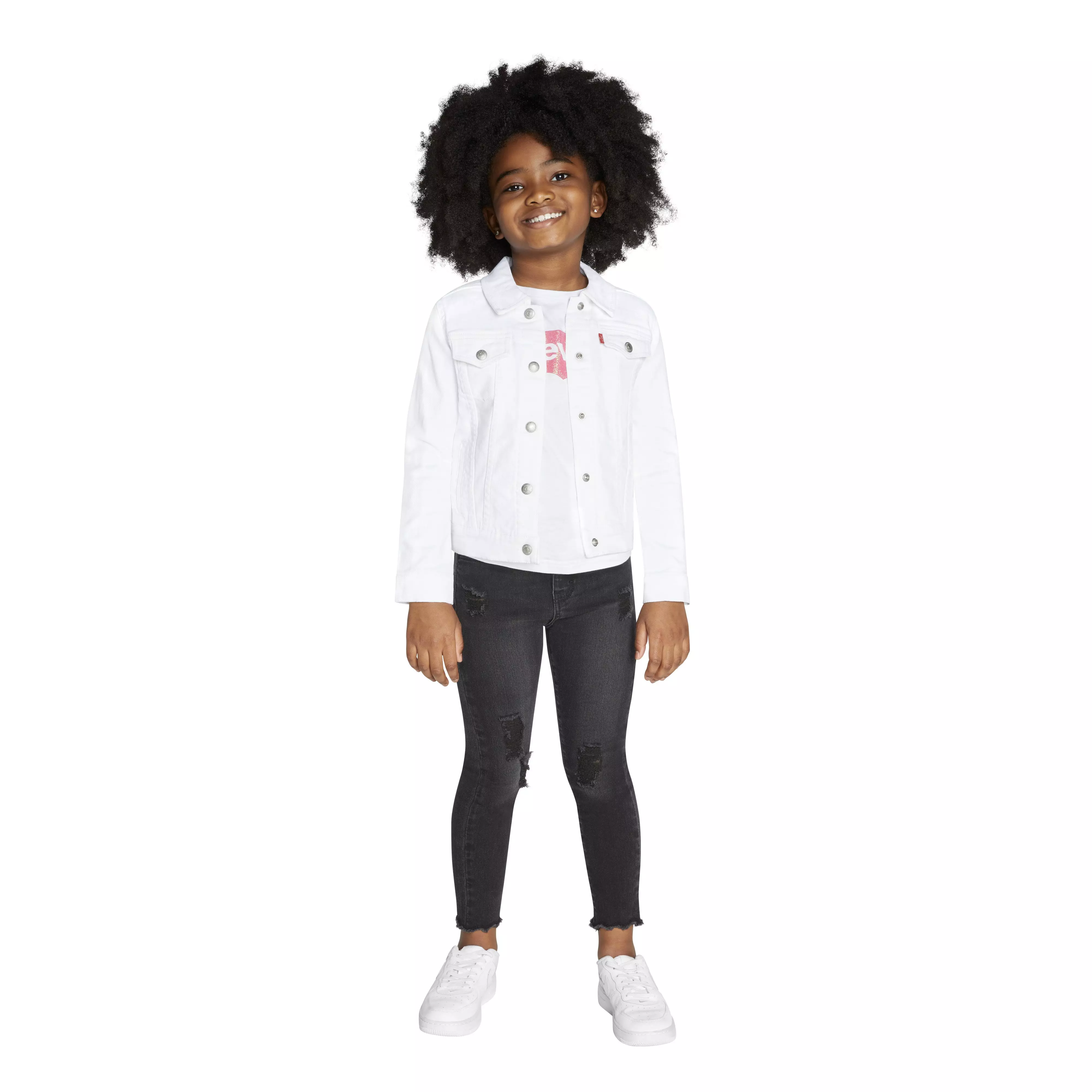 Levi's Little Girls' Trucker Style Wash Denim Jacket - White - WHITE