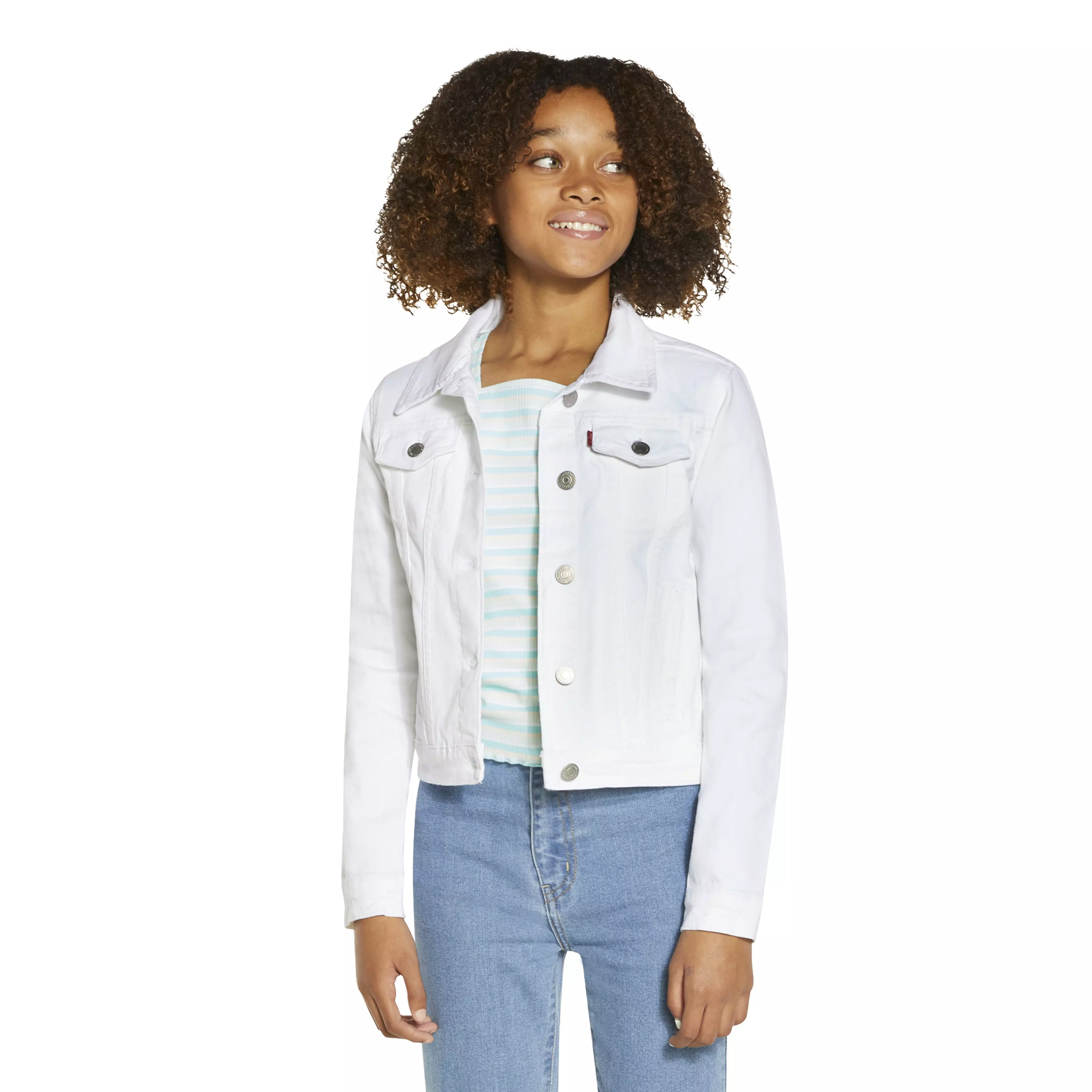 Levi's Big Girls' Trucker Style White Wash Denim Jacket - WHITE