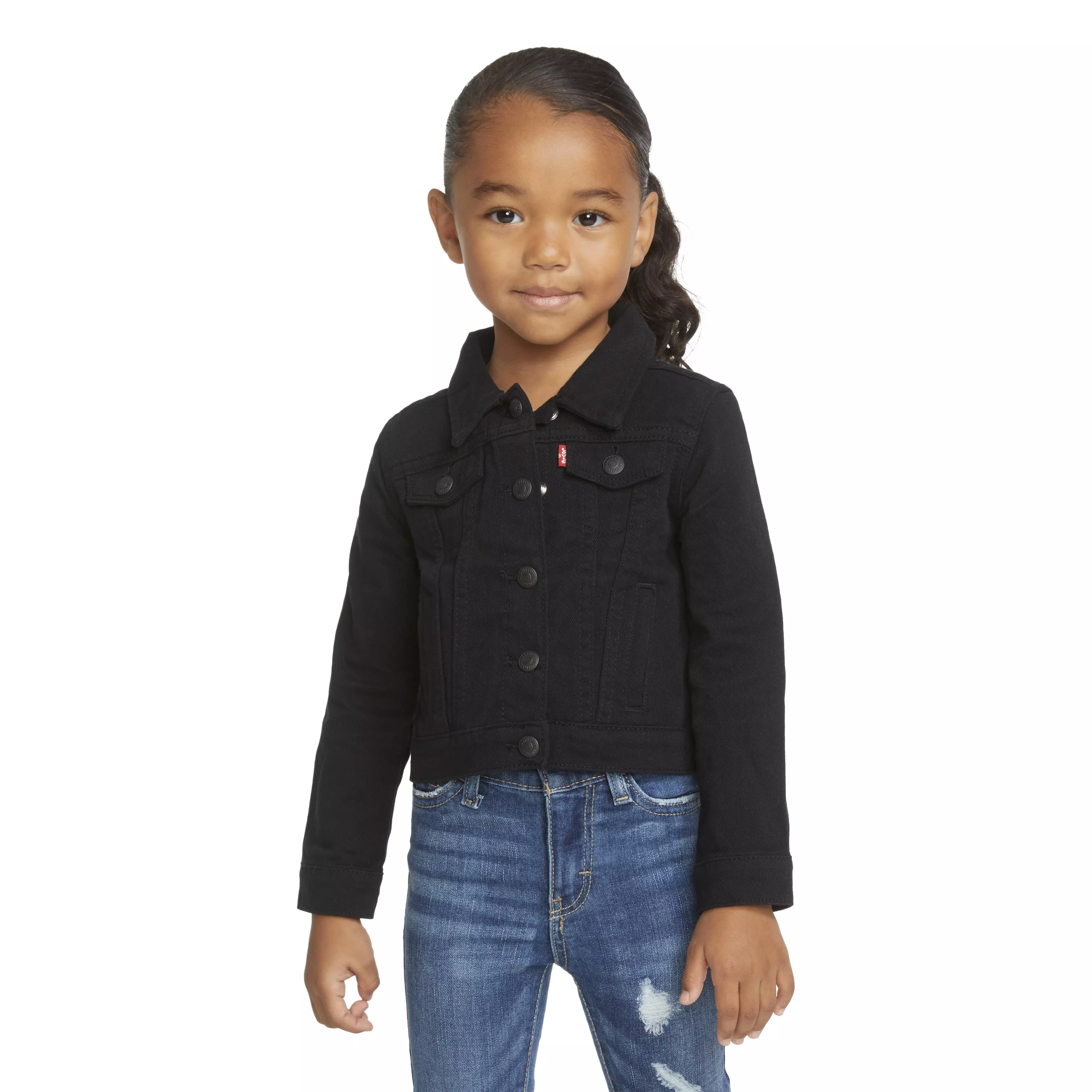 Levi's Toddler Girls' Trucker Style Black Wash Denim Jacket - BLACK