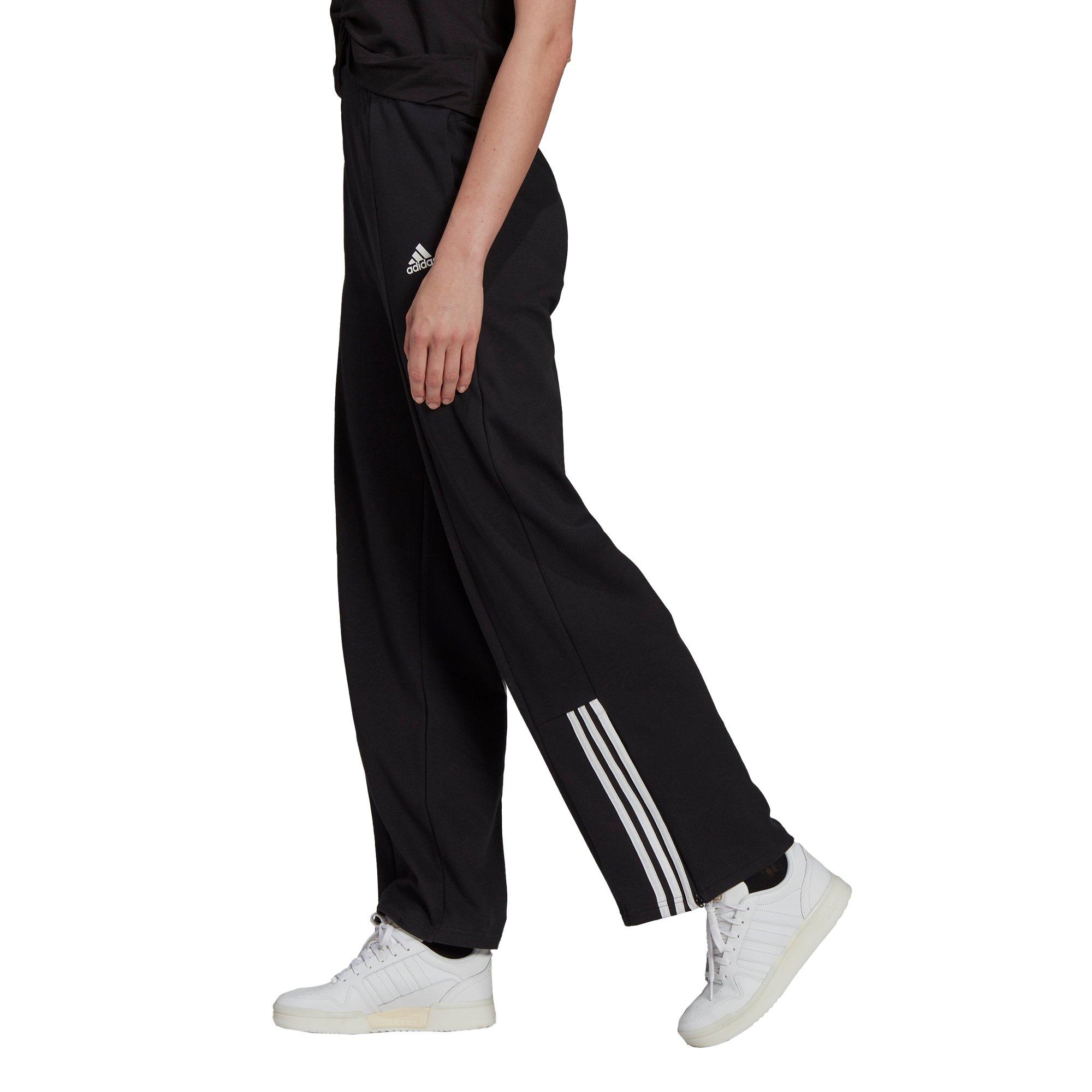 adidas Women's Black/White Essentials Wide-Leg 3-Stripes Pants
