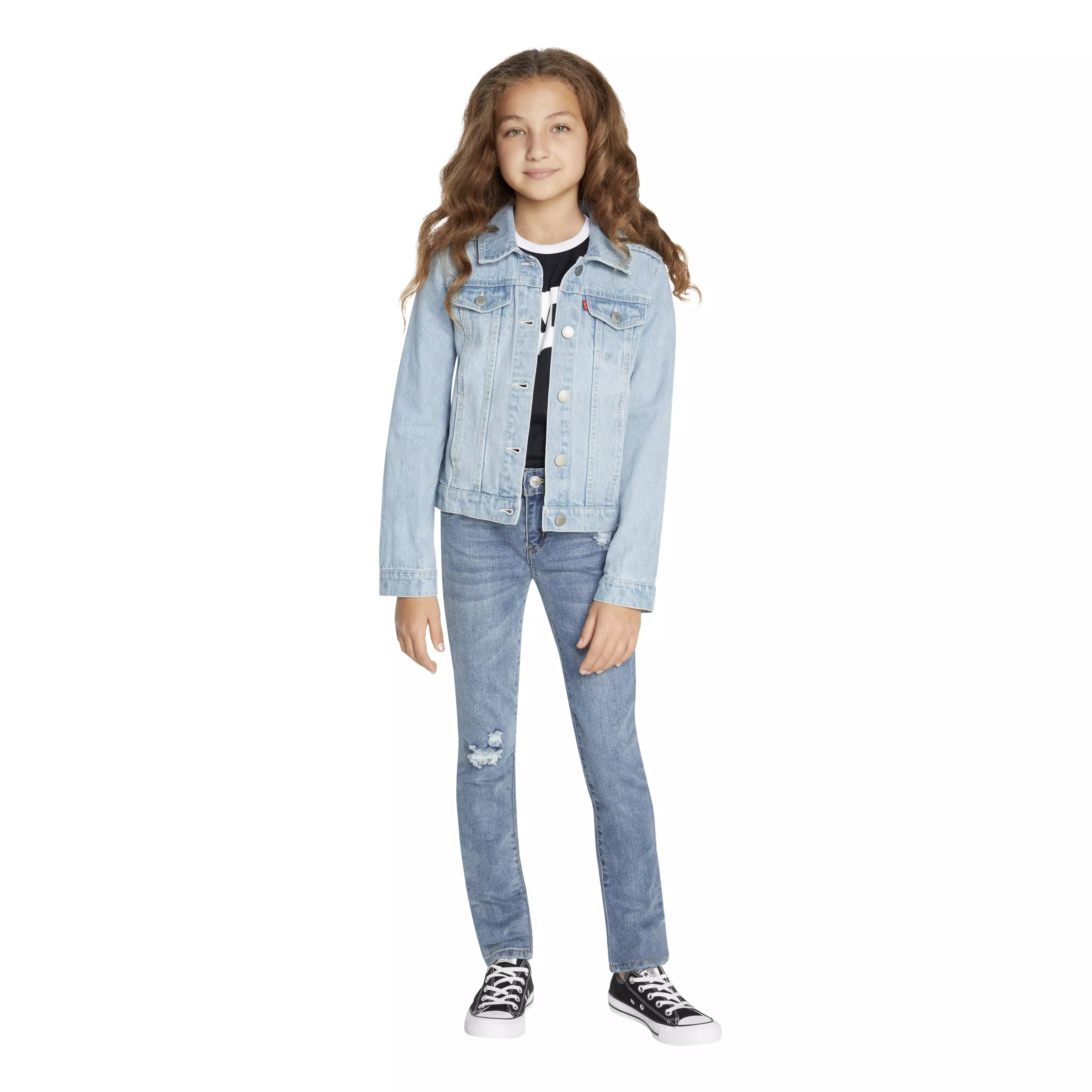 Levi's Big Girls' Trucker Style Light Blue Wash Denim Jacket - LT BLUE