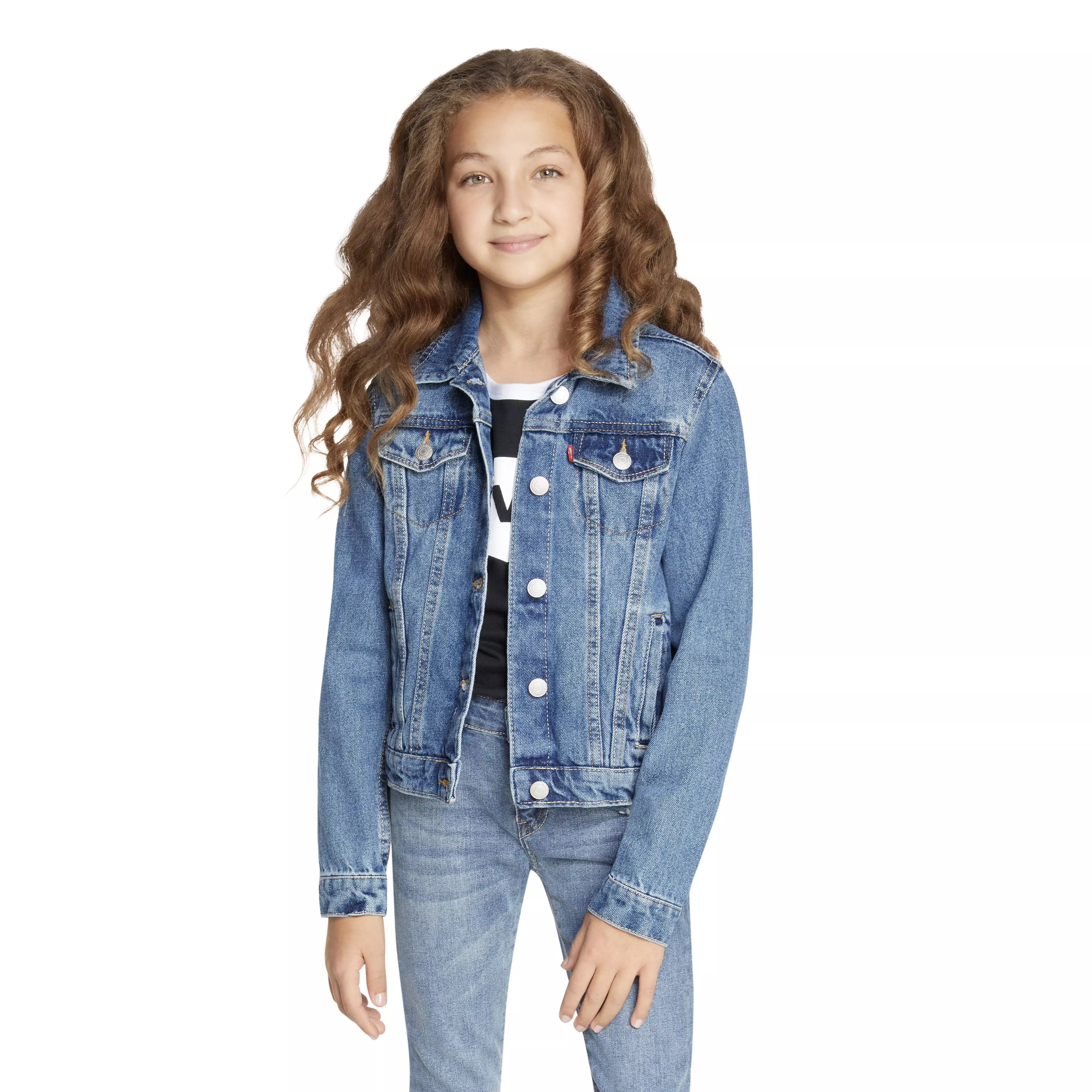 Levi's Big Girls' Trucker Style Medium Blue Wash Denim Jacket - BLUE