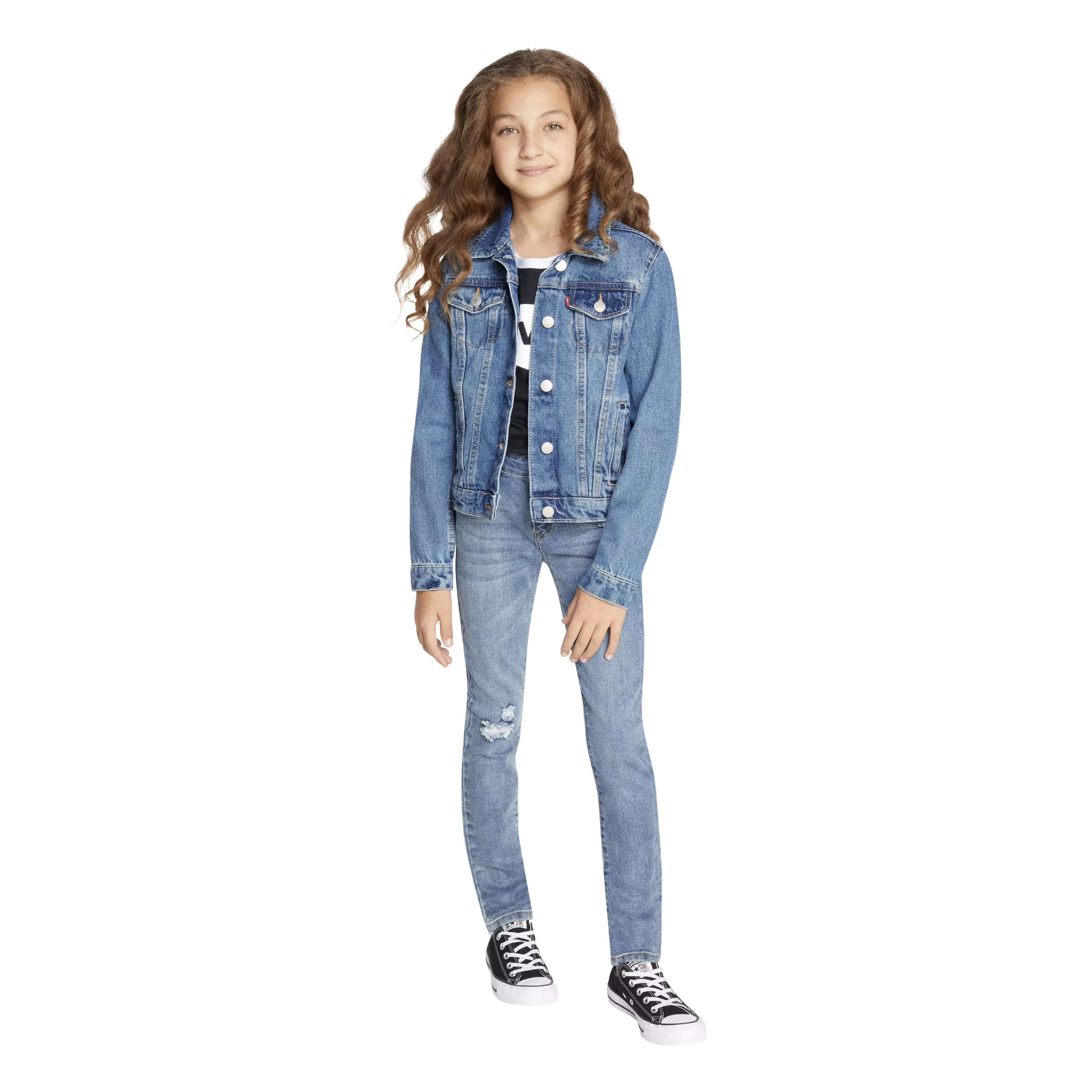 Levi's Big Girls' Trucker Style Medium Blue Wash Denim Jacket - BLUE