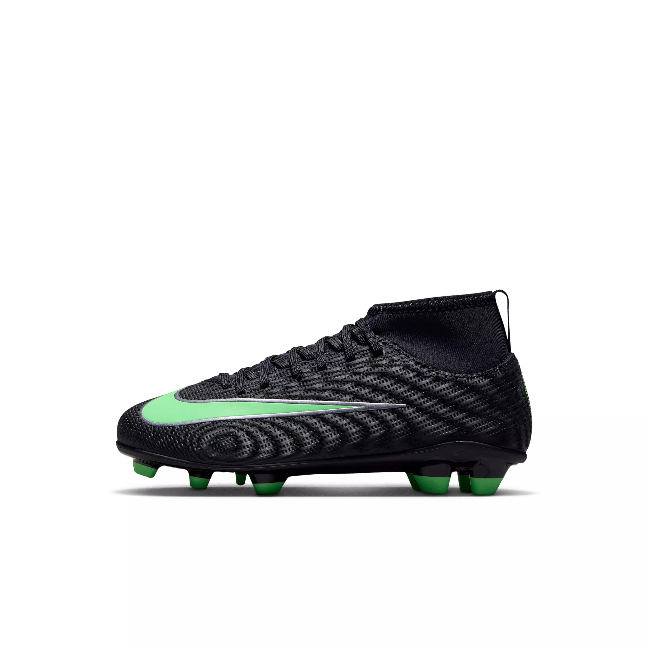 Nike Mercurial Superfly 11 Club MG "Black/Black/Illusion Green" Preschool Kids' Soccer Cleat - BLACK/BLACK/GREEN