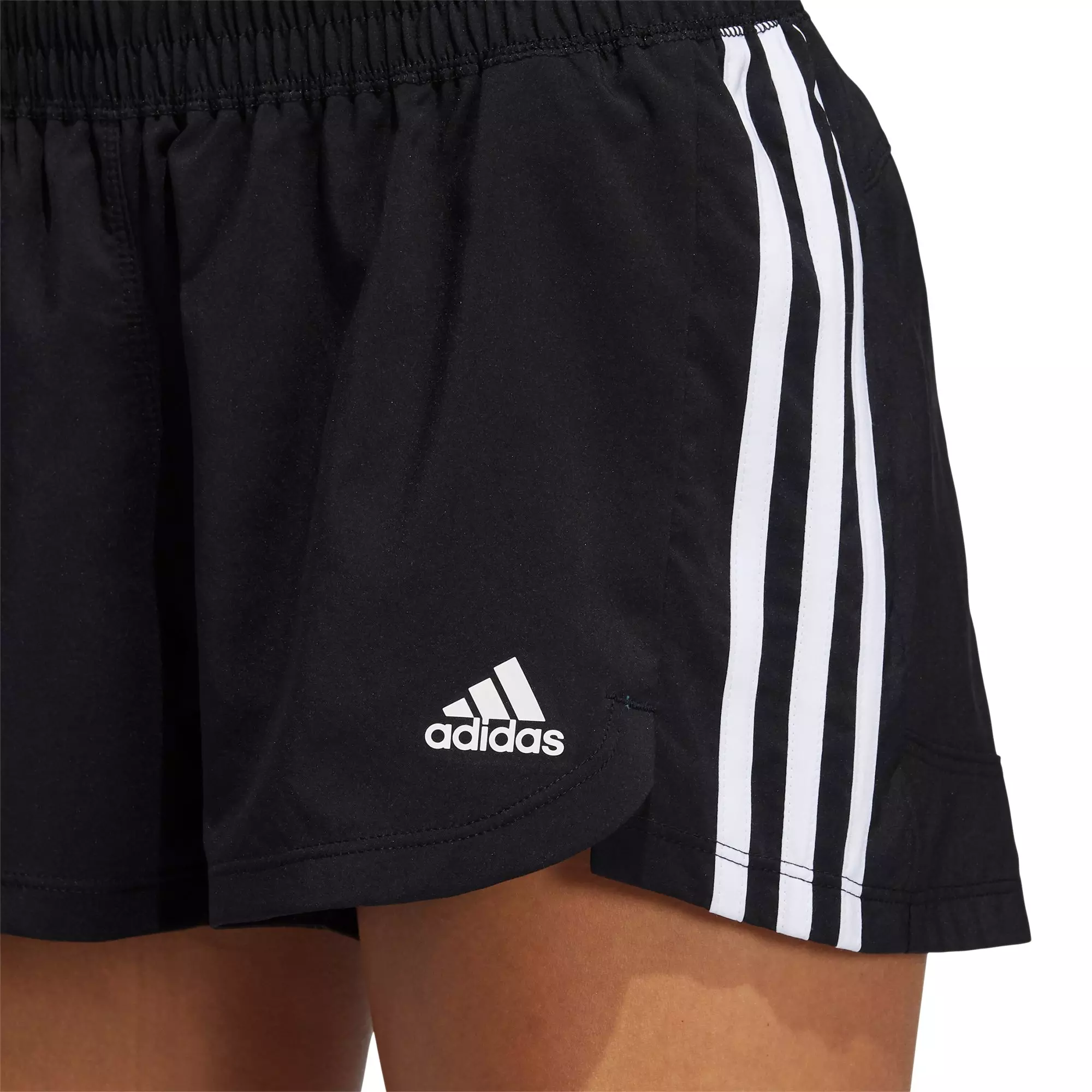 adidas Women's Black/White Pacer 3-Stripes Woven Shorts - BLACK/WHITE