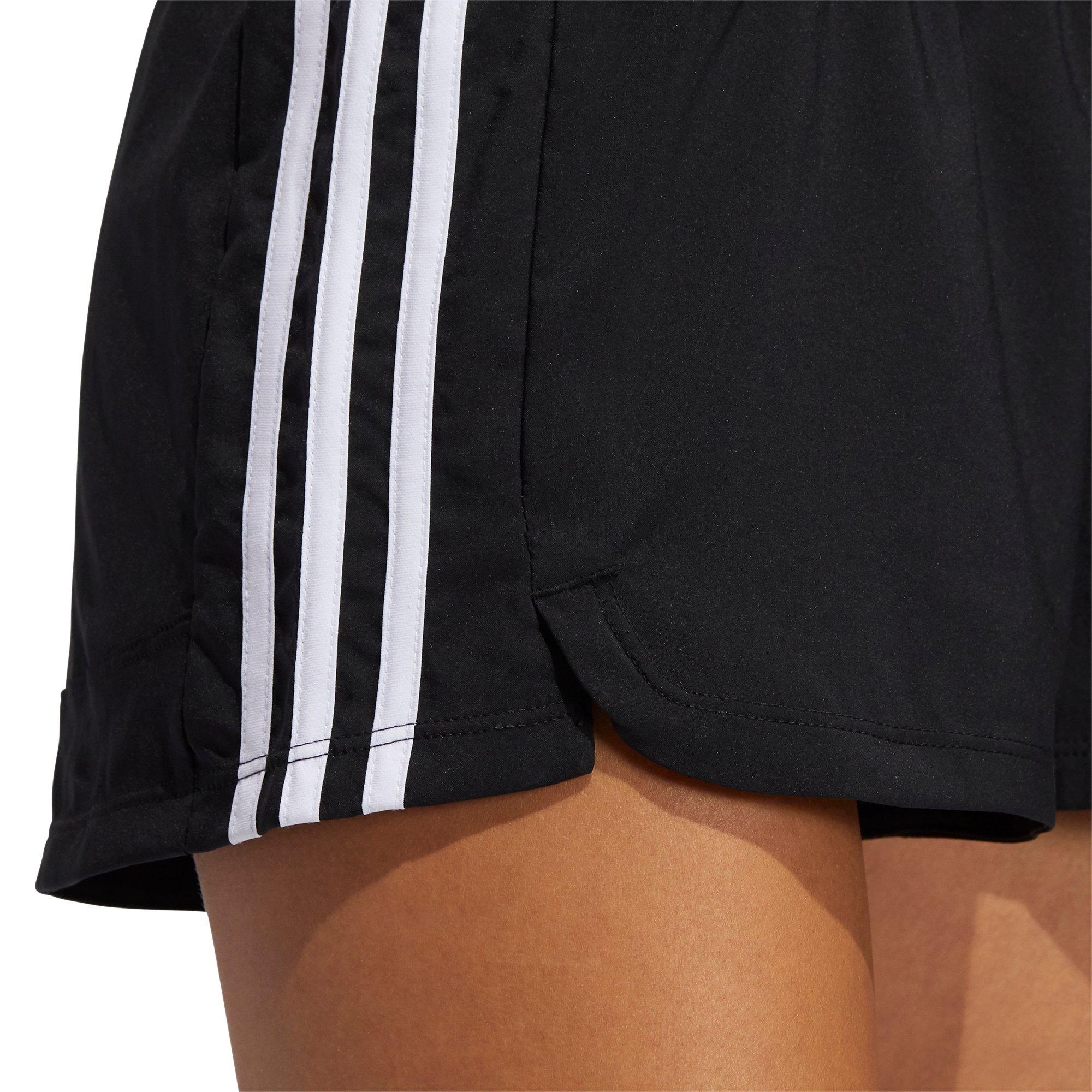 adidas Women's Black/White Pacer 3-Stripes Woven Shorts - BLACK/WHITE Thumbnail View 5