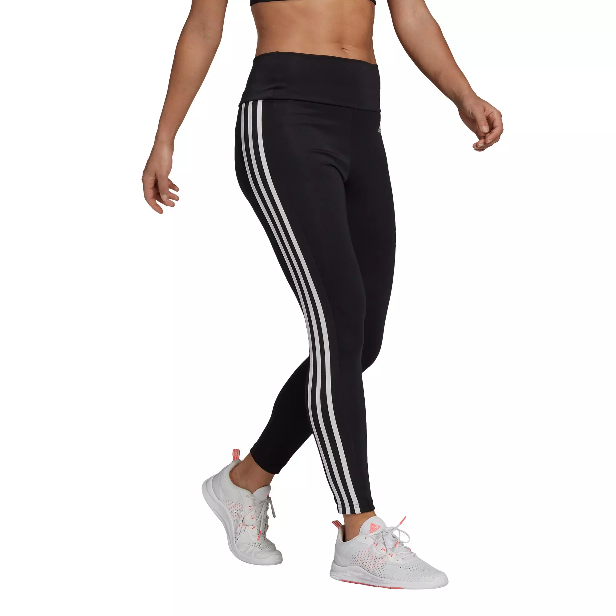 adidas Women's Black/White Designed to Move High-Rise 3-Stripes 7/8 Sport Leggings - BLACK/WHITE