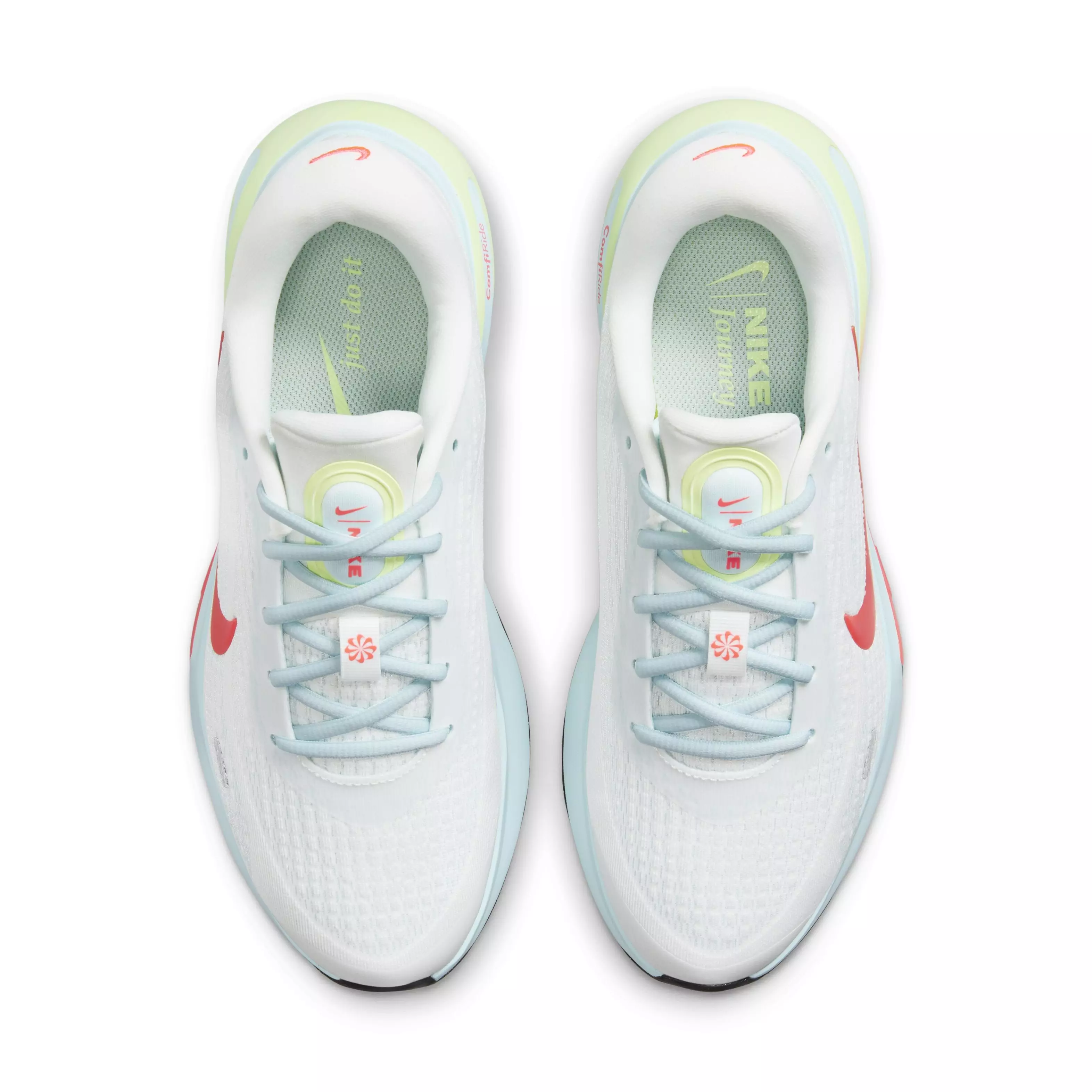 Nike Journey Run "Summit White/Glacier Blue/Barely Volt/Bright Crimson" Women's Running Shoe - WHITE/BLUE/VOLT/CRIMSON