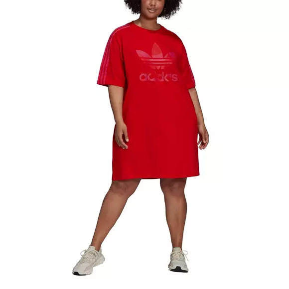 adidas Originals Women's Red Marimekko Trefoil Print Infill Tee Dress (Plus