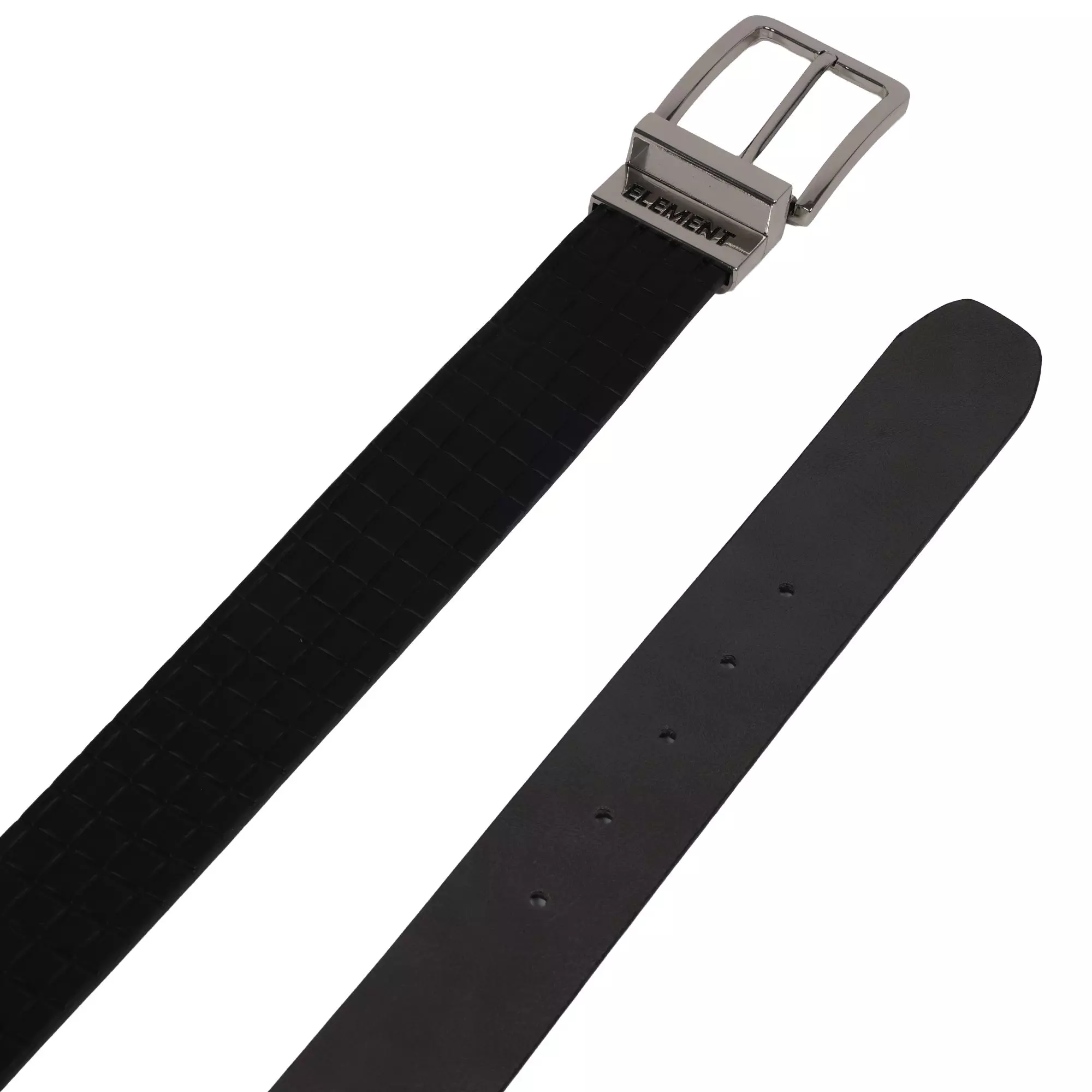 Element Textured Polished Buckle PU Reversible Belt -Black/Grey - BLACK/GREY